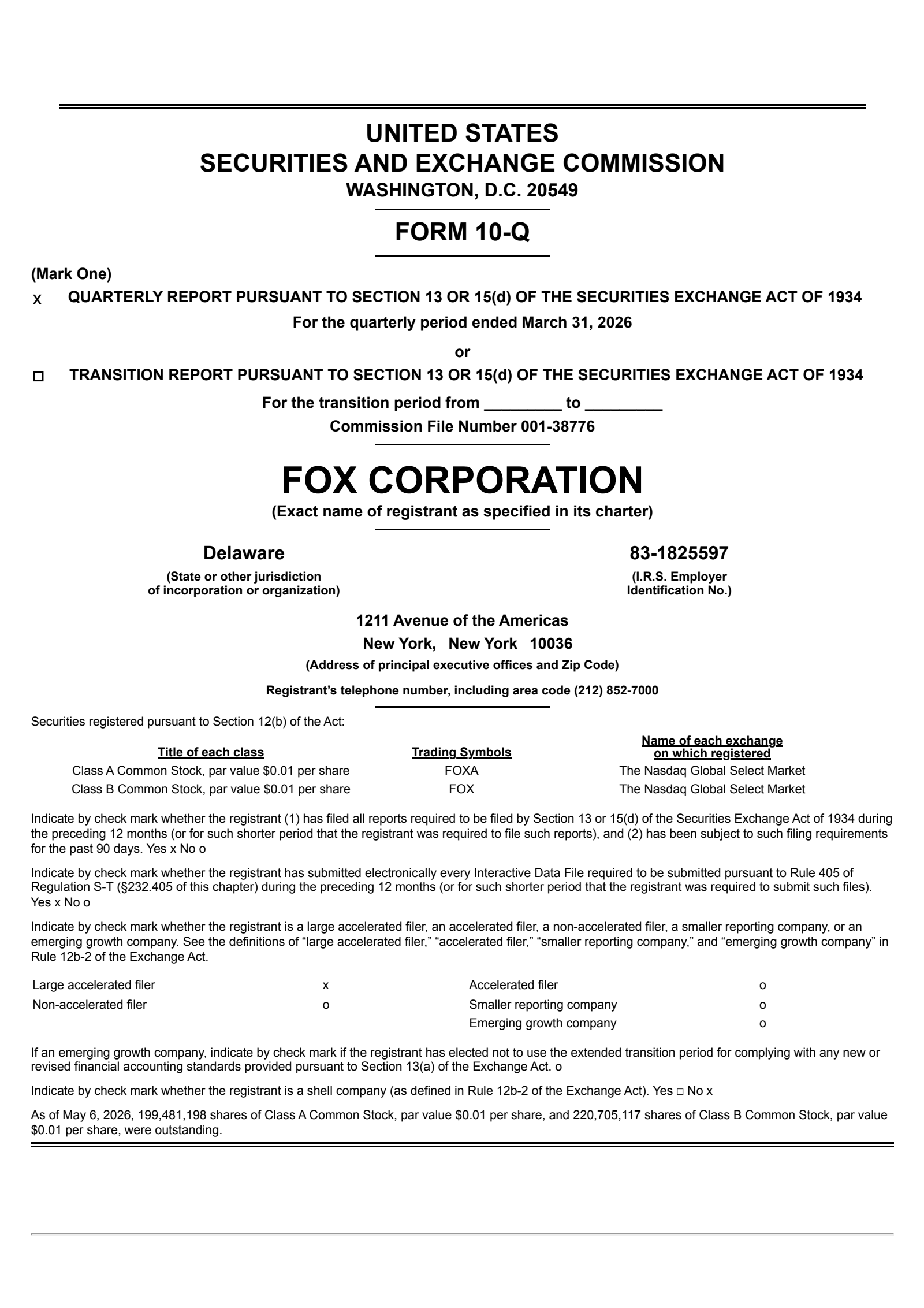FOX's Q3 2026 Quarterly report