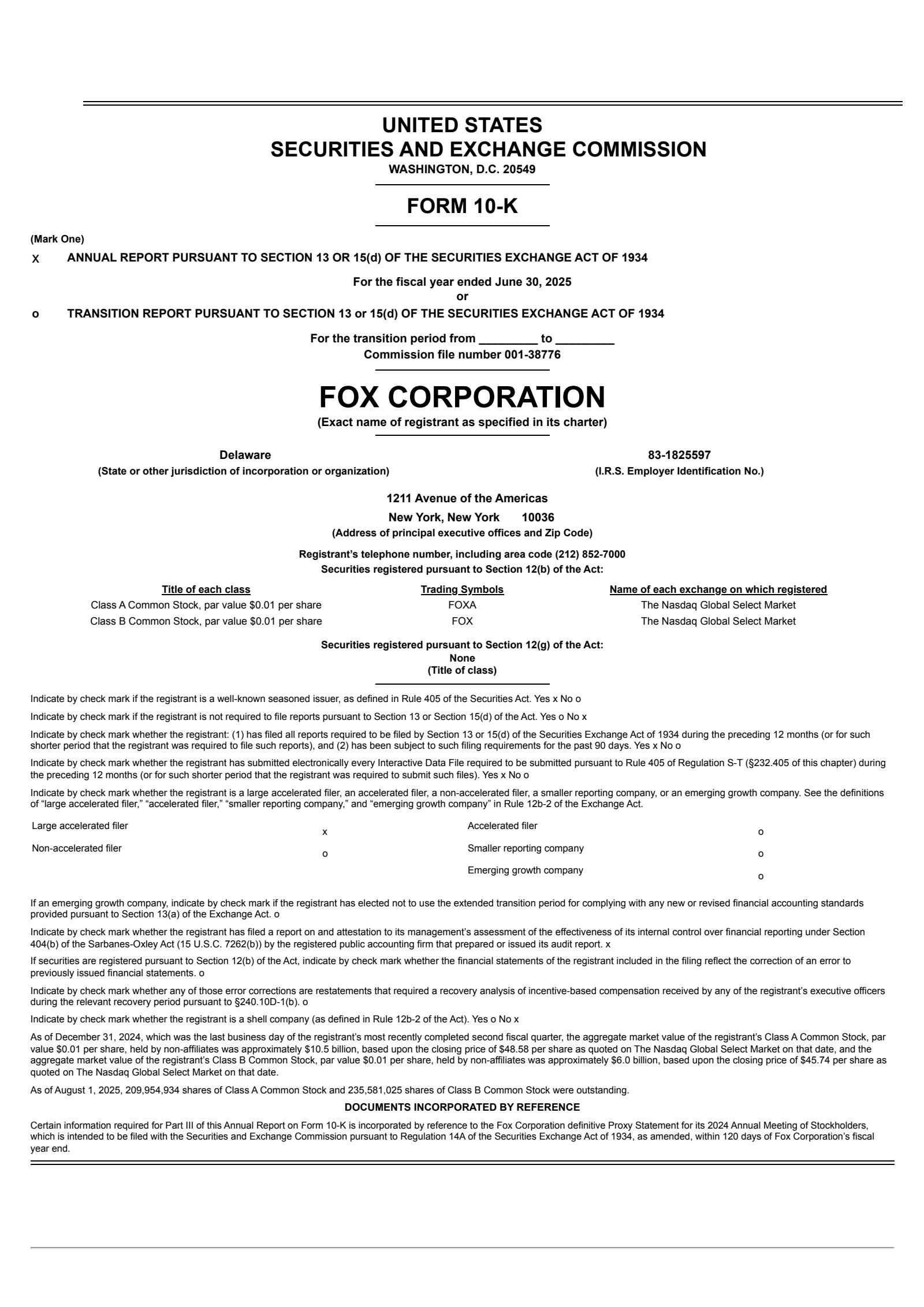 FOX's Q4 2025 Annual report