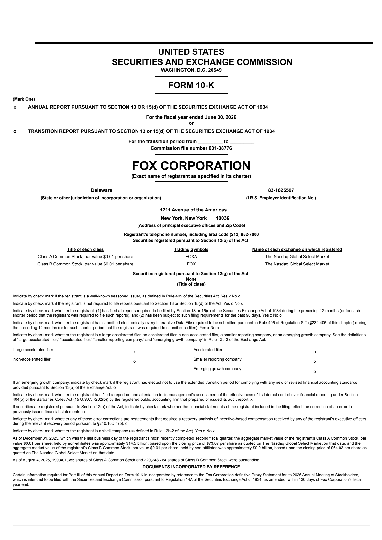 FOX's Q4 2026 Annual report