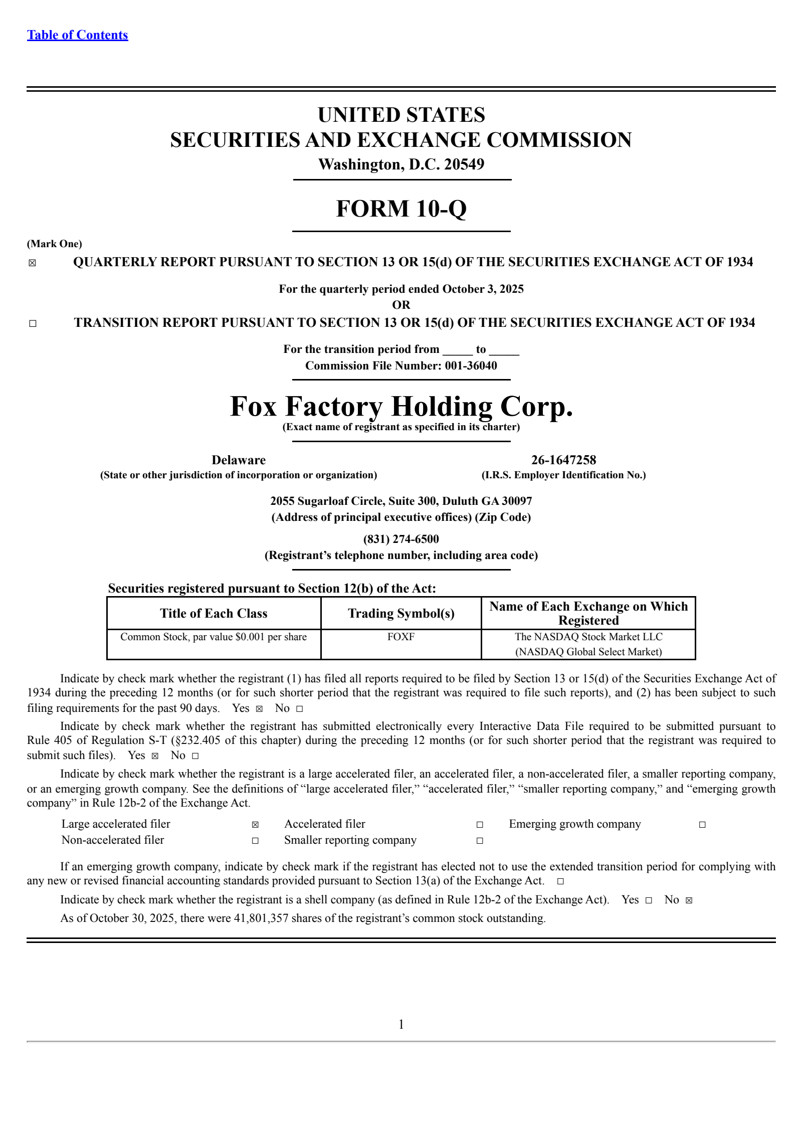 Fox Factory's Q3 2025 Quarterly Report