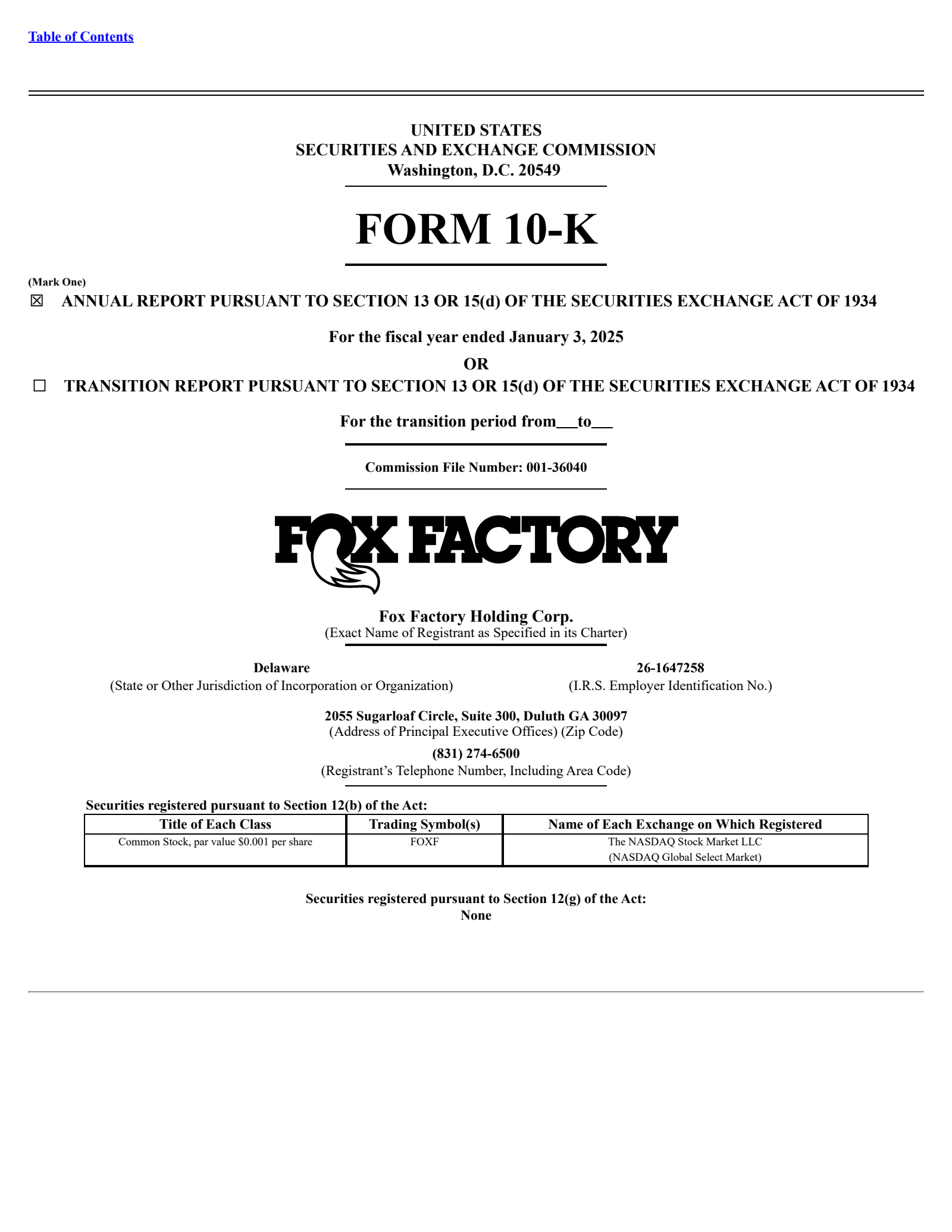 Fox Factory's Q4 2024 Annual Report