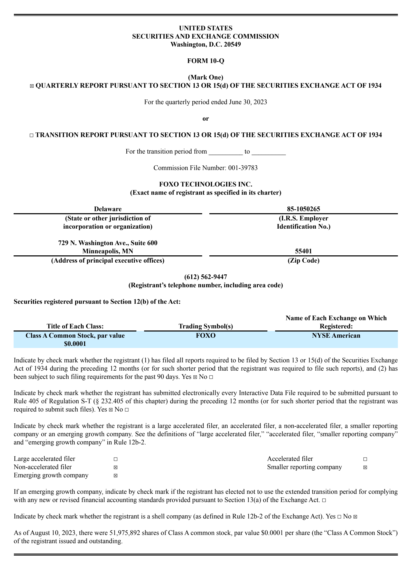 FOXO Technologies' Q2 2023 Quarterly report