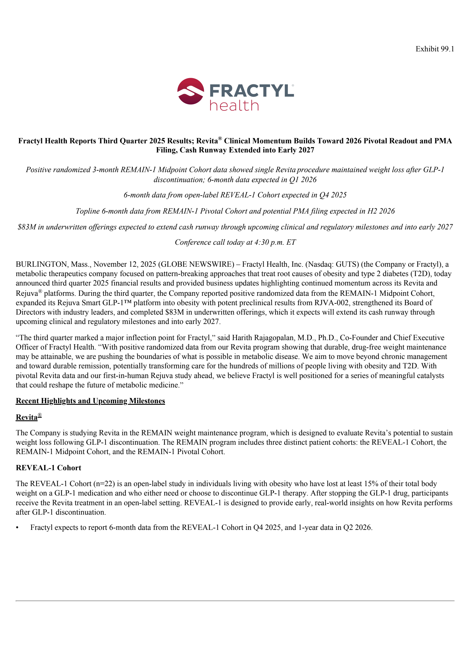Fractyl Health's Q3 2025 Earnings Release