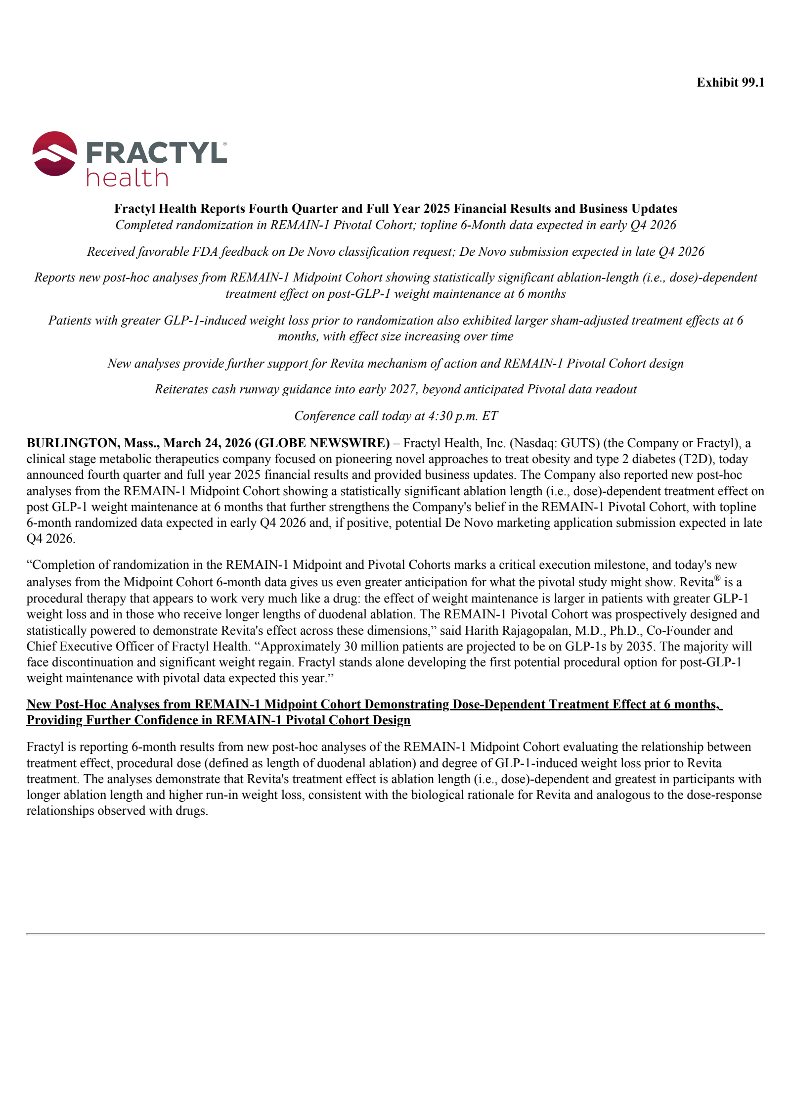 Fractyl Health's Q4 2025 Press Release