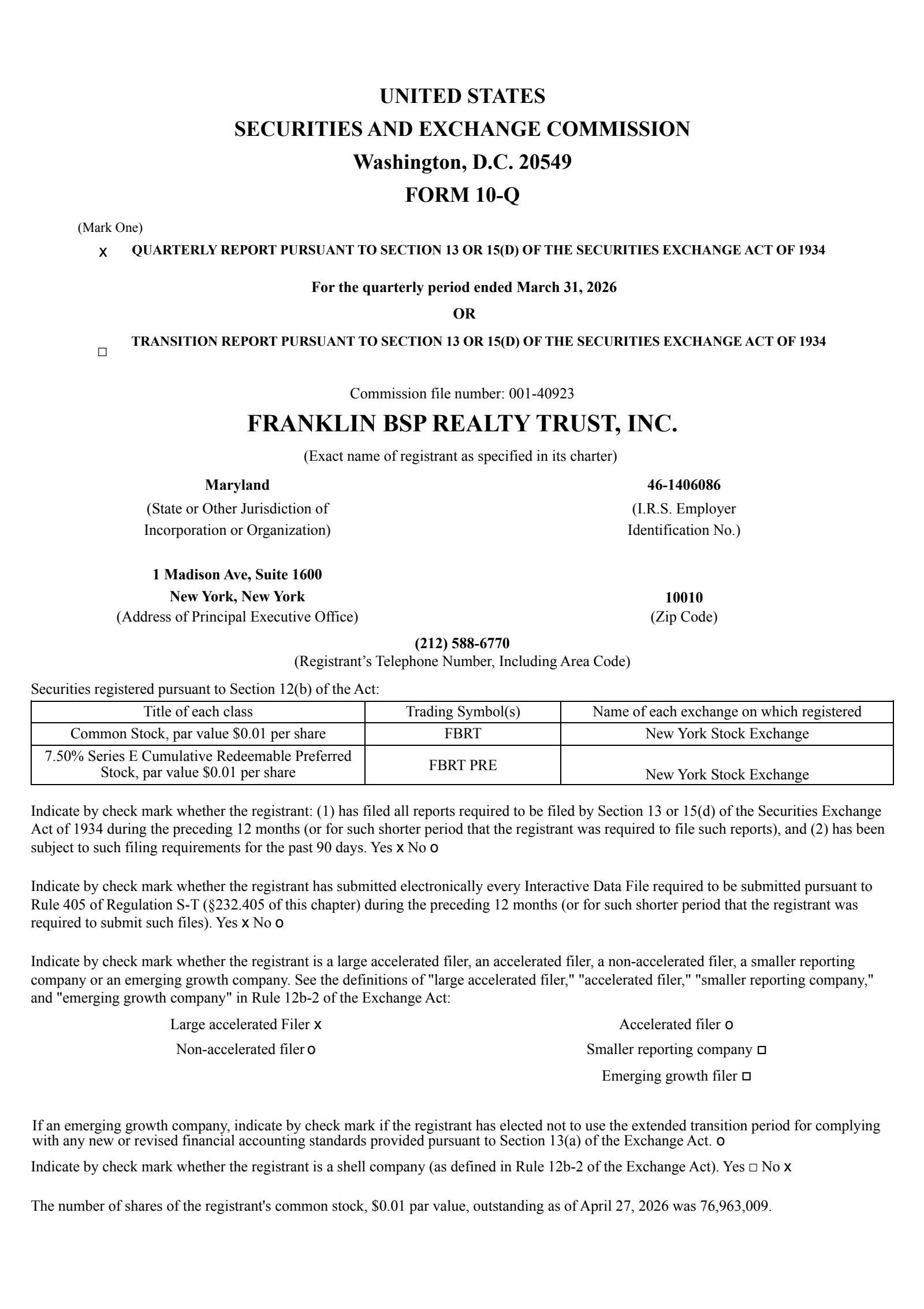 Franklin BSP Realty Trust's Q1 2026 Quarterly report