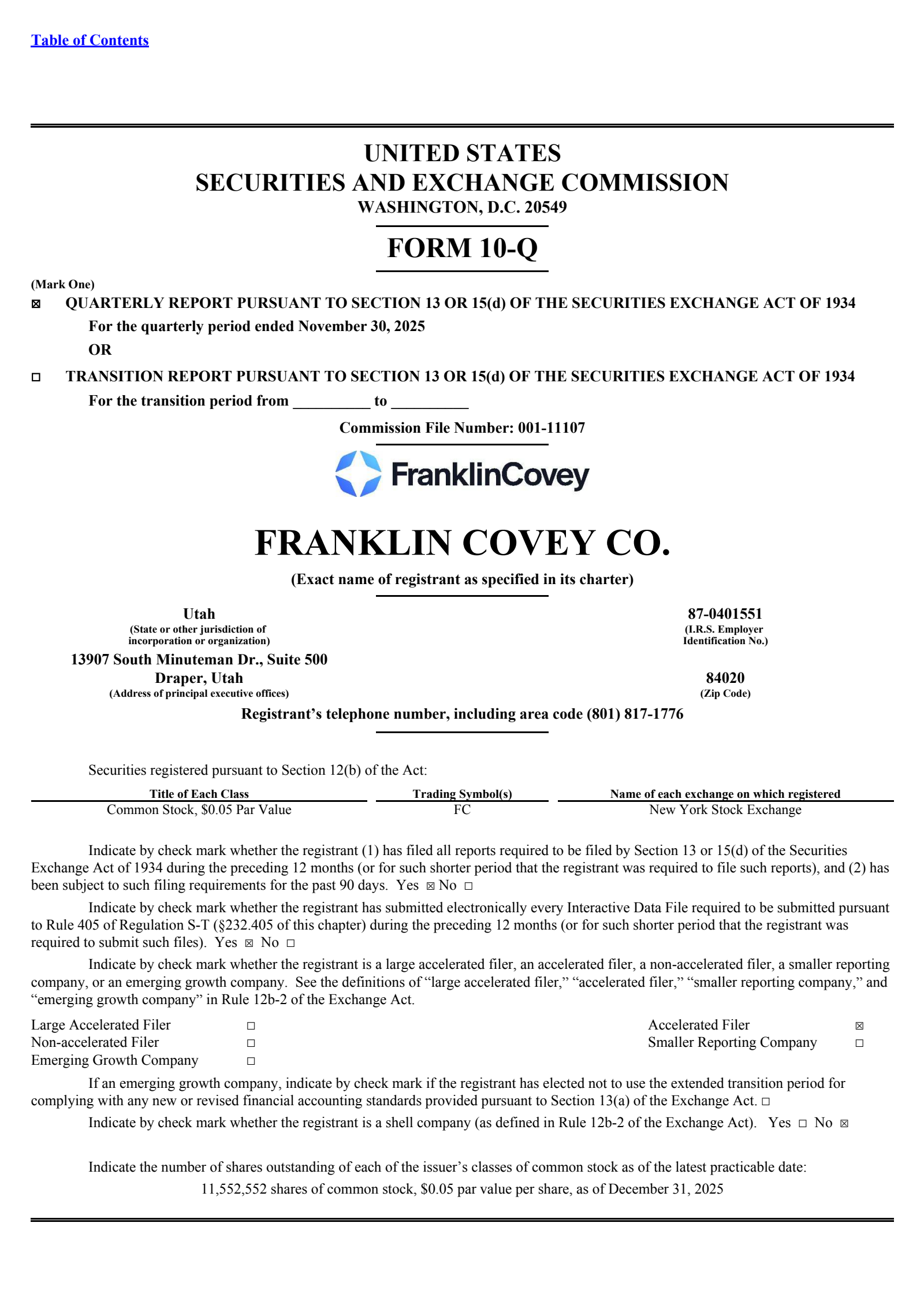 Franklin Covey's Q1 2026 Quarterly Report
