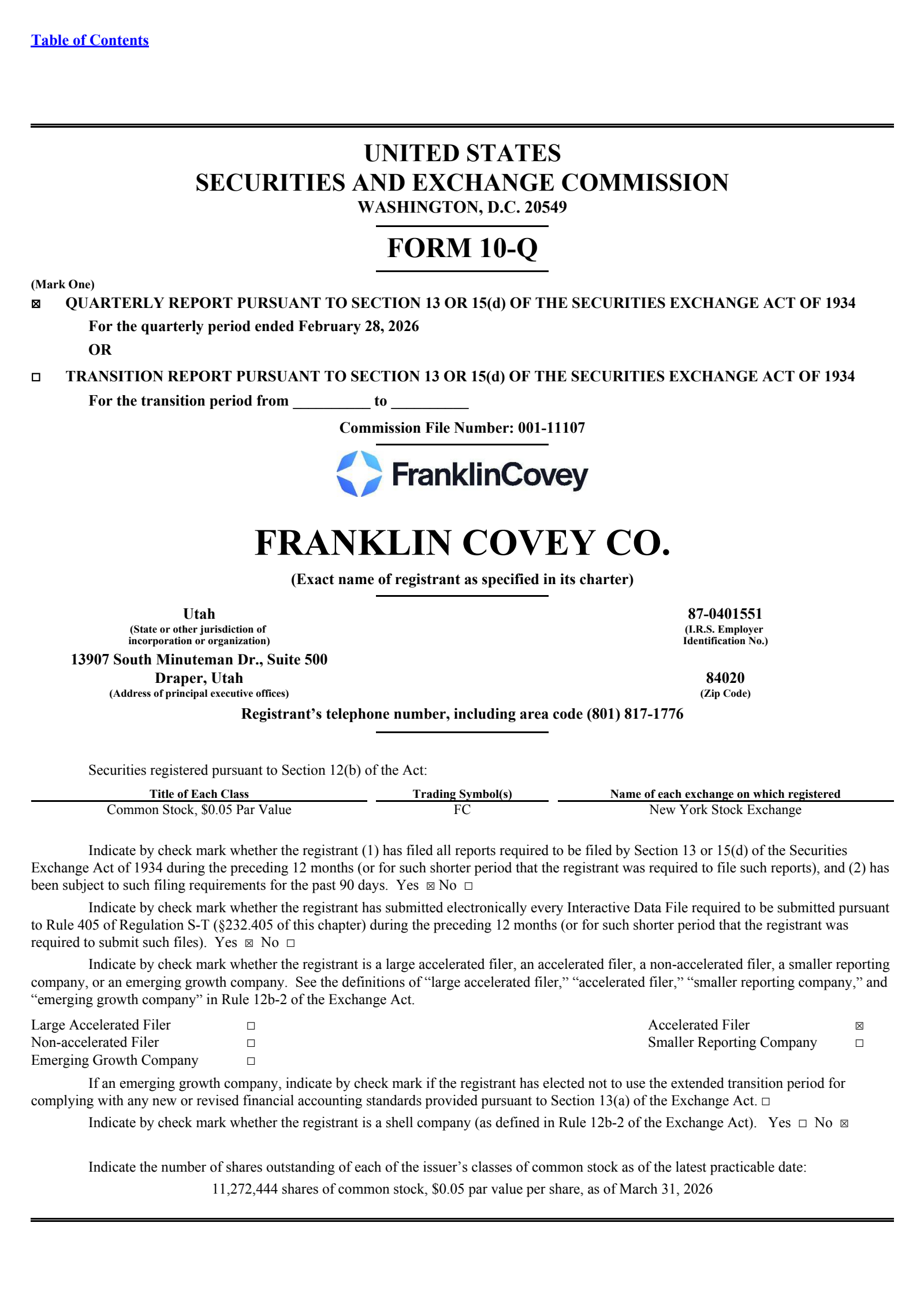Franklin Covey's Q2 2026 Quarterly report