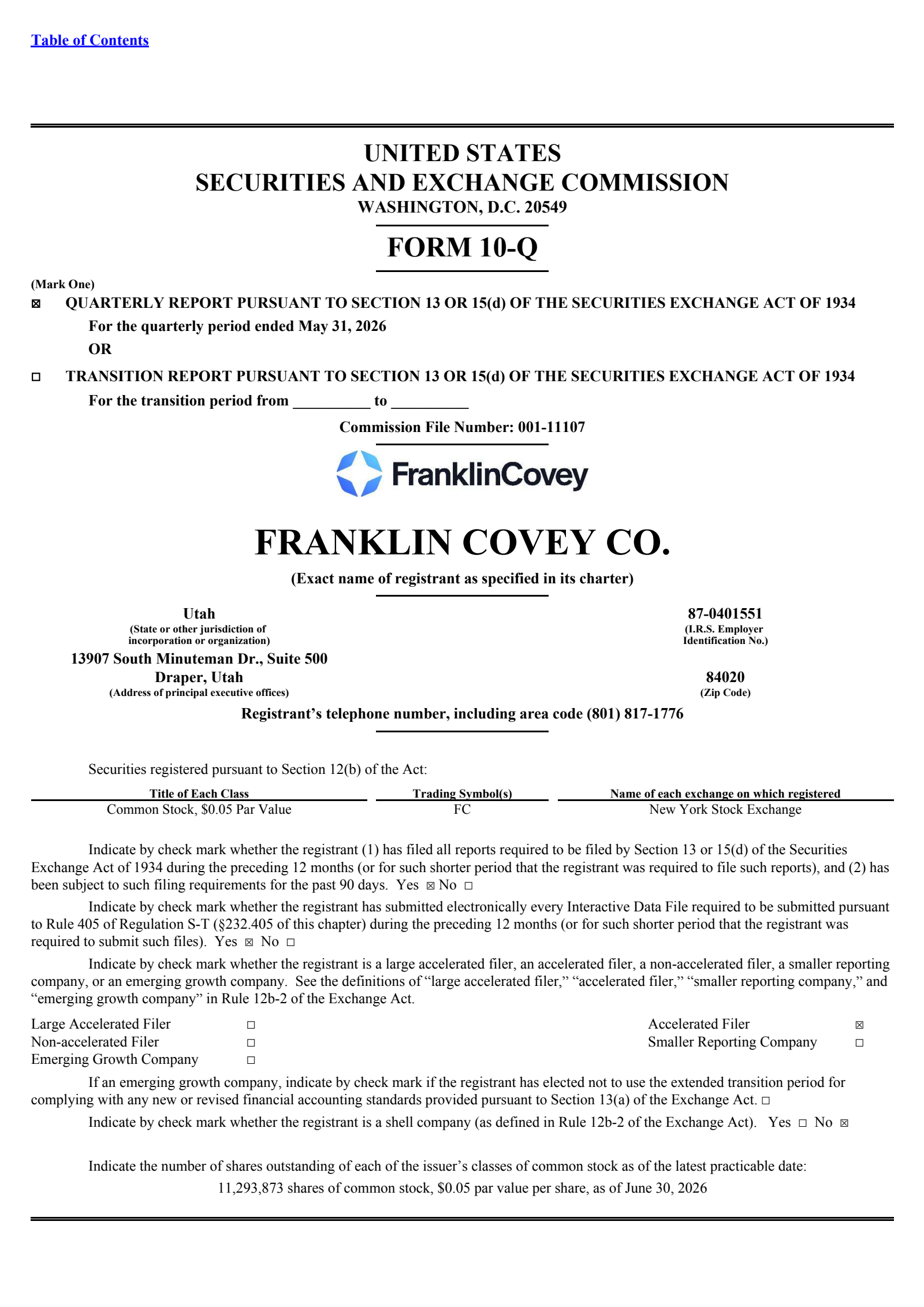 Franklin Covey's Q3 2026 Quarterly report