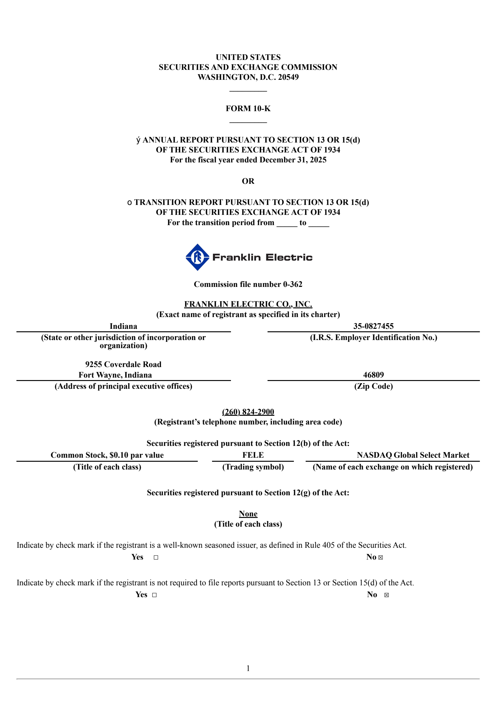Franklin Electric's Q4 2025 Annual report