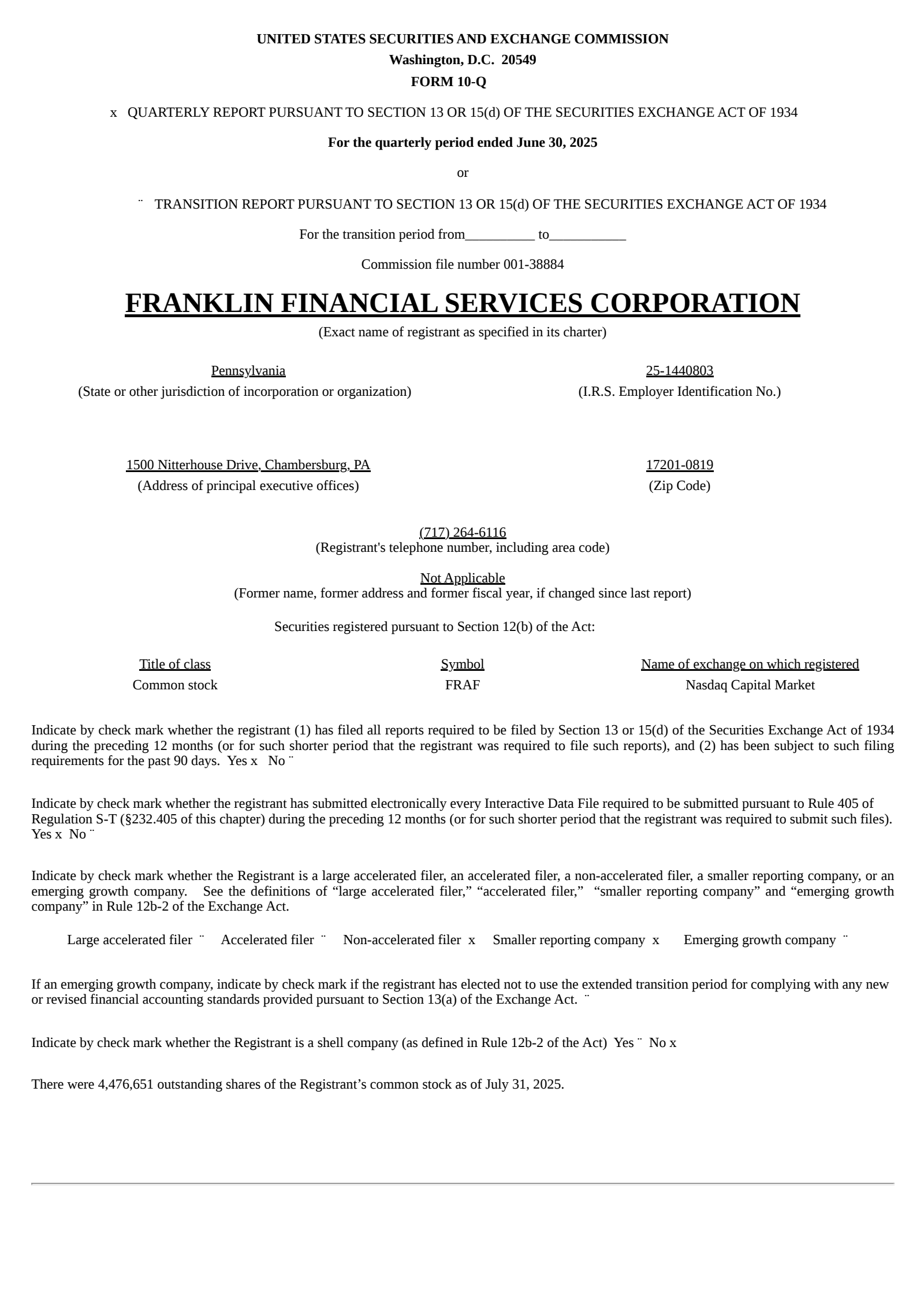Franklin Financial Services' Q2 2025 Quarterly report