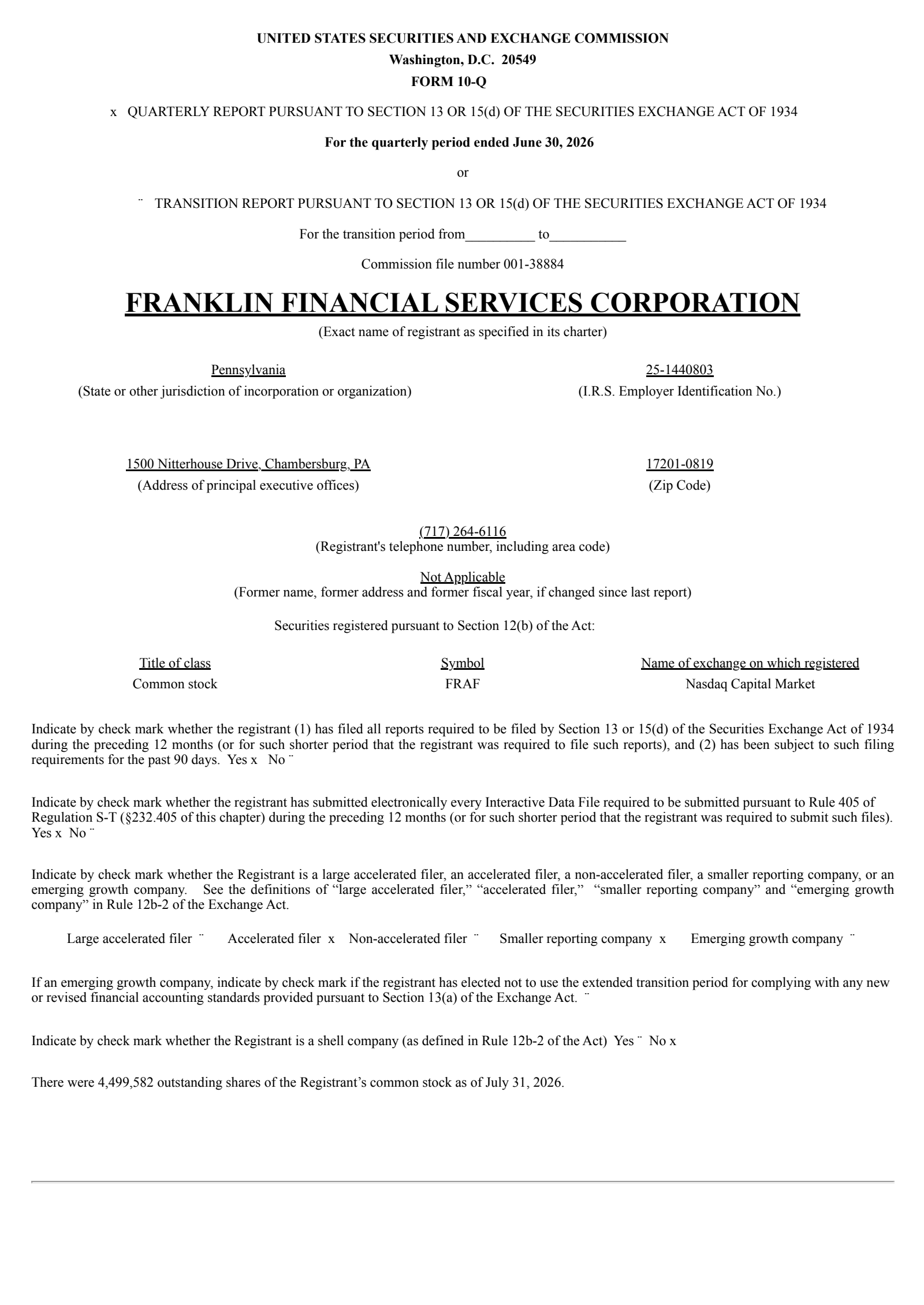Franklin Financial Services' Q2 2026 Quarterly report
