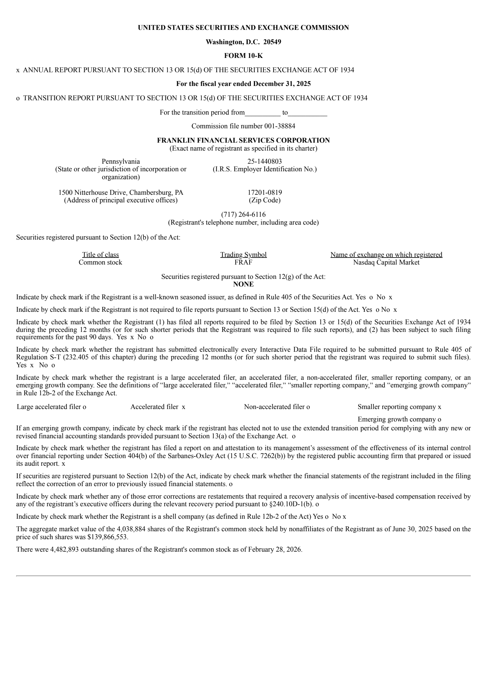 Franklin Financial Services' Q4 2025 Annual report
