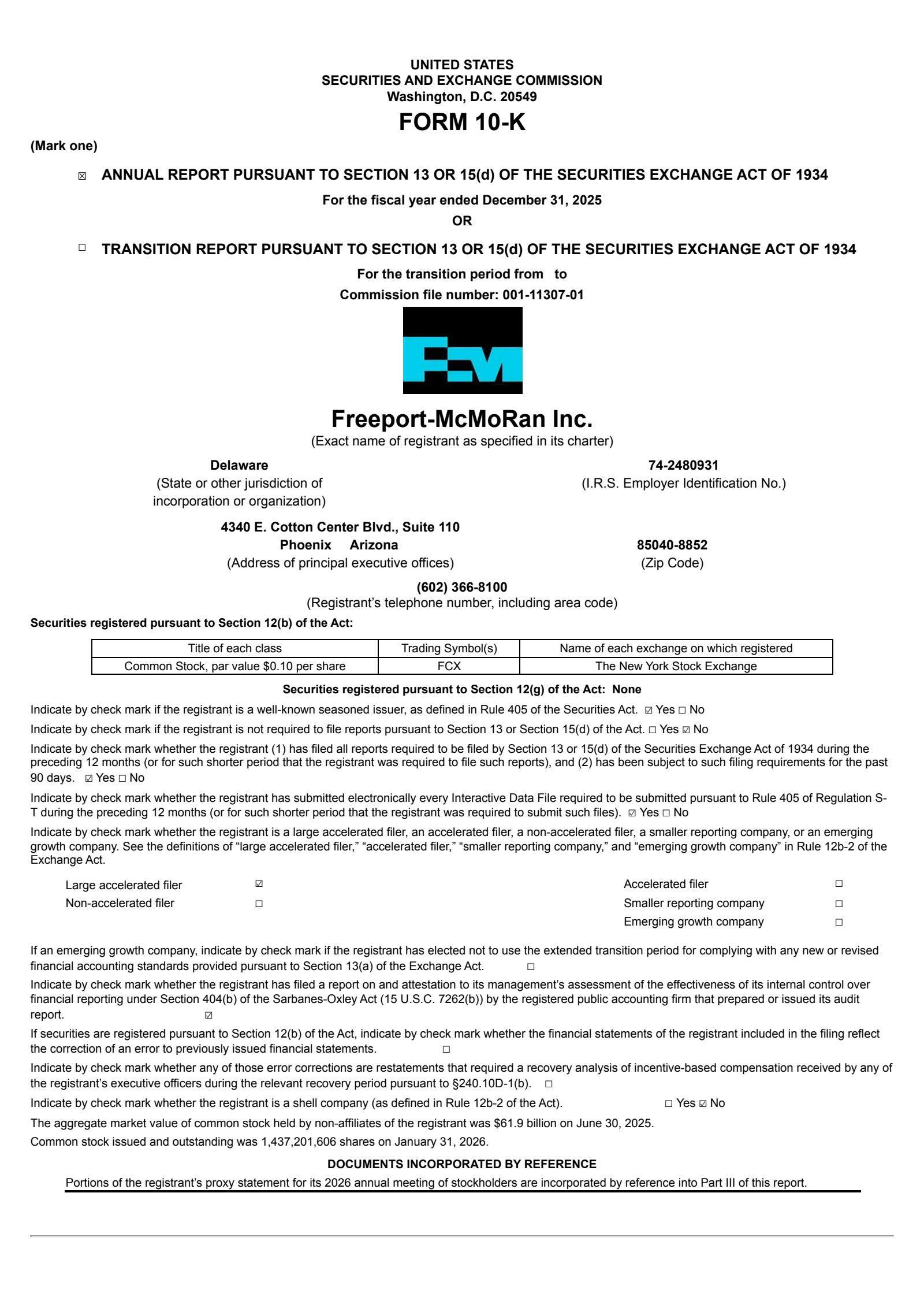 Freeport-McMoRan's Q4 2025 Annual report