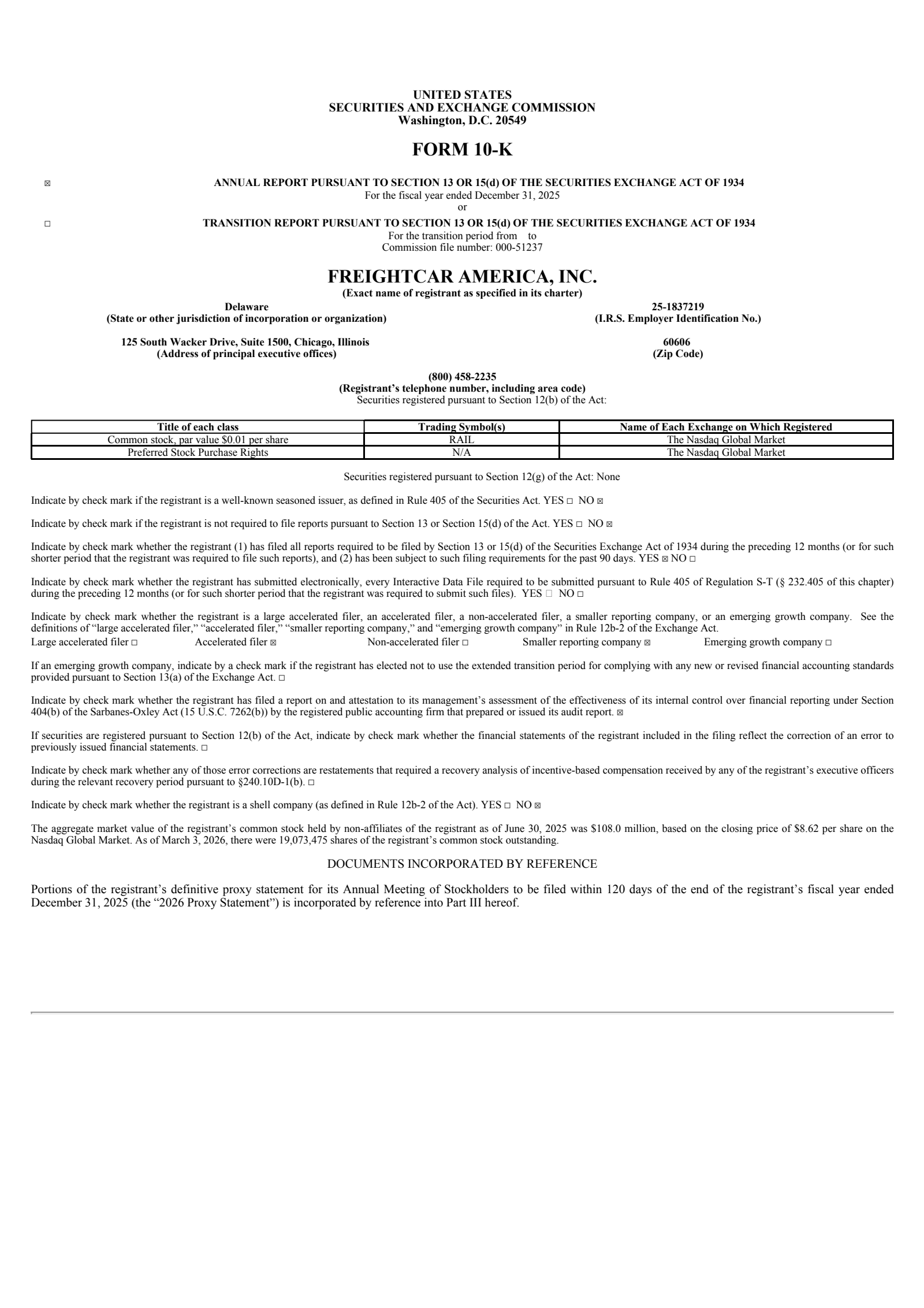 Freightcar America's Q4 2025 Annual report