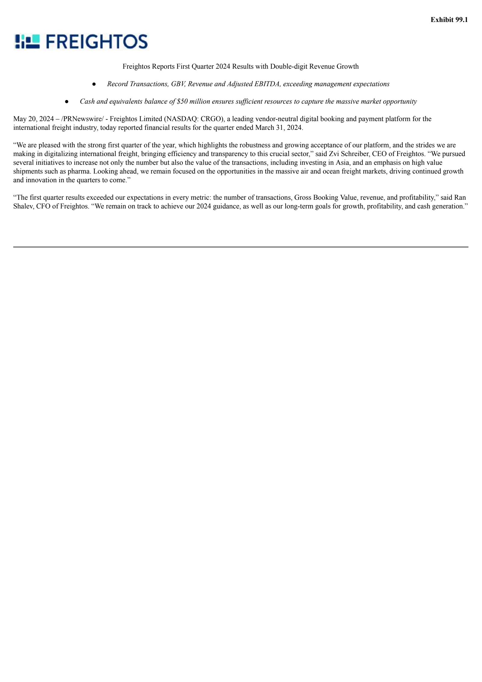 Freightos' Q1 2024 Press Release