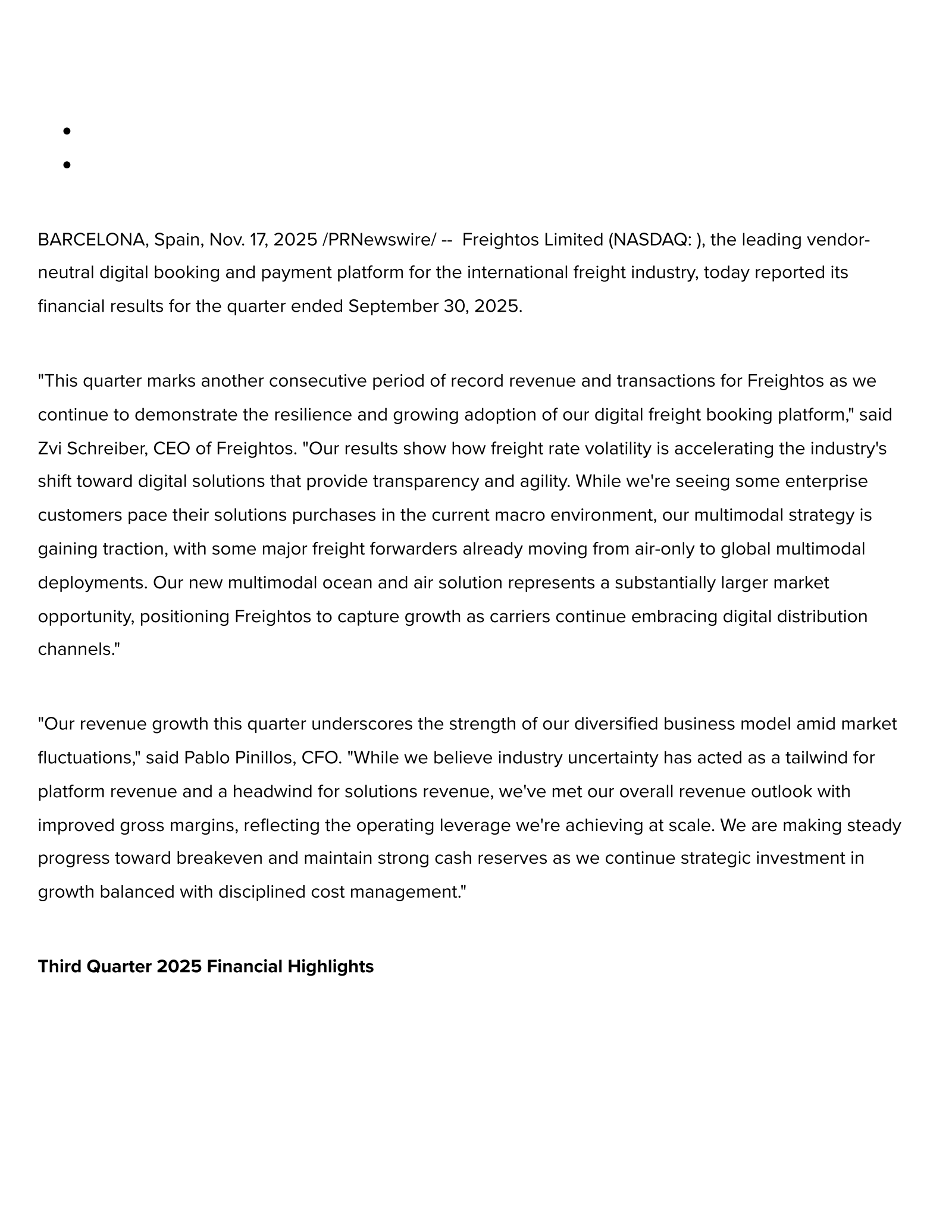 Freightos' Q3 2025 Earnings Release