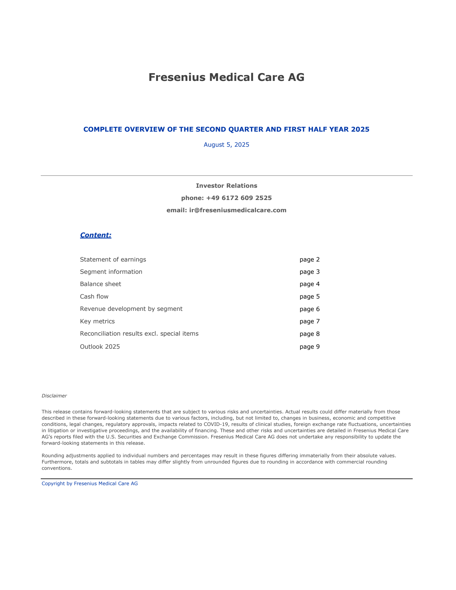 Fresenius Medical Care AG & Co. KGaA's Q2 2025 Interim report