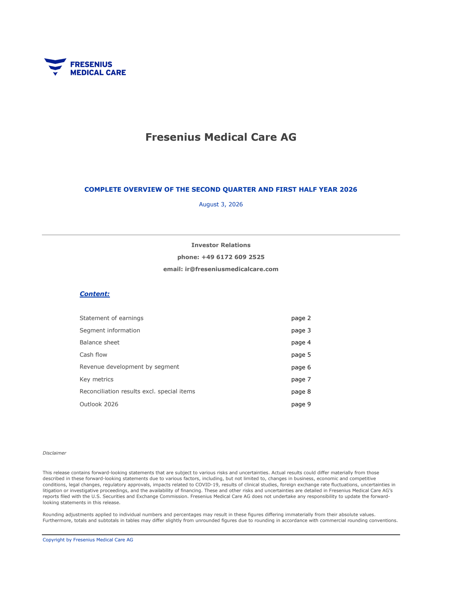 Fresenius Medical Care AG & Co. KGaA's Q2 2026 Interim report