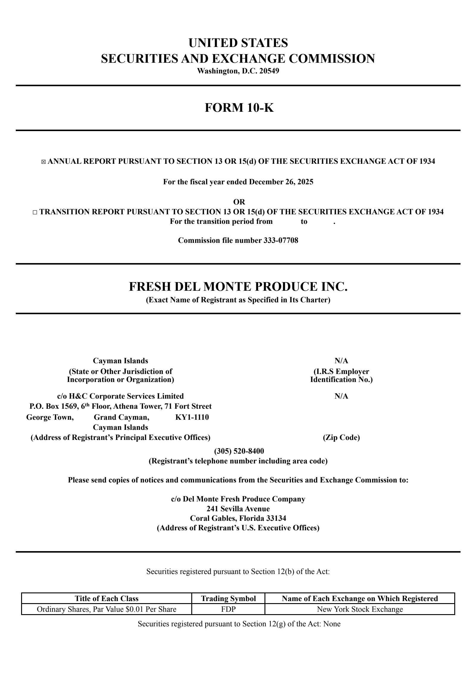 Fresh Del Monte Produce's Q4 2025 Annual report