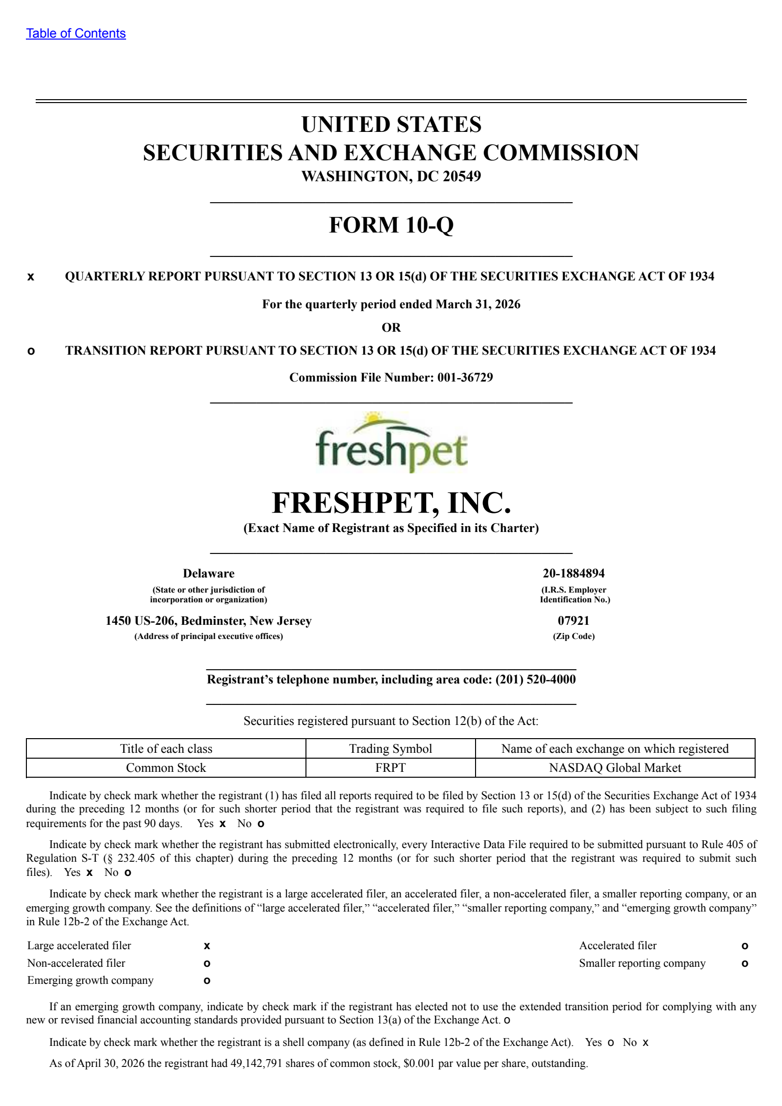 Freshpet's Q1 2026 Quarterly report