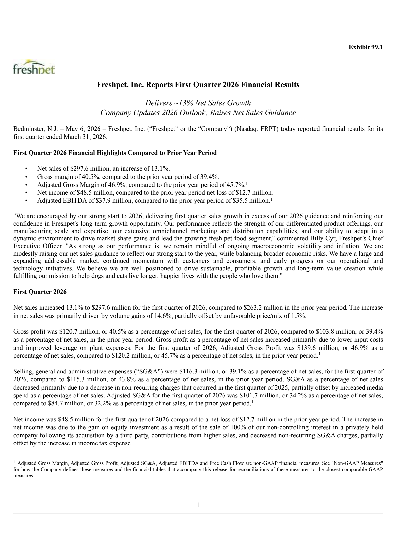 Freshpet's Q1 2026 Press Release