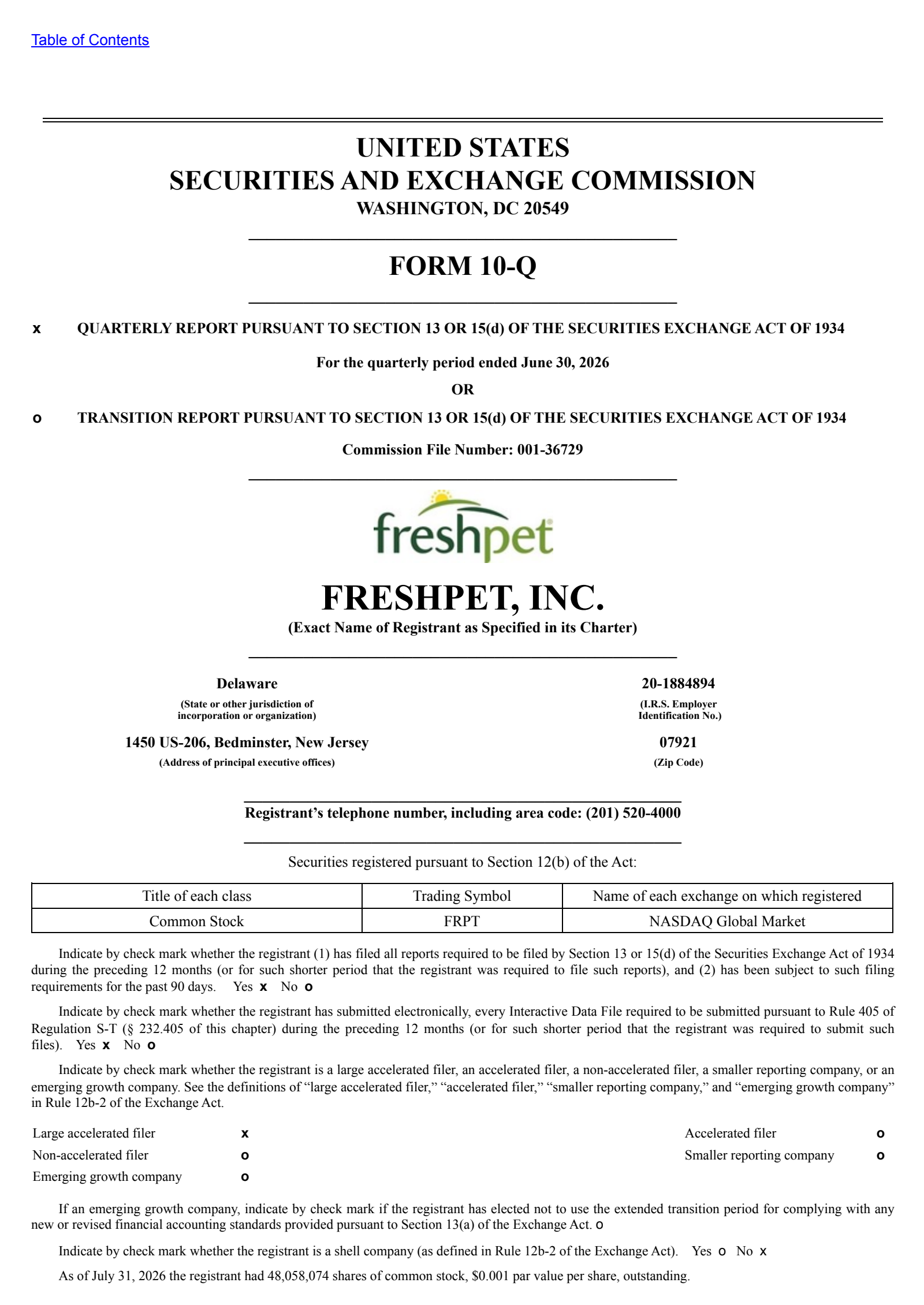 Freshpet's Q2 2026 Quarterly report