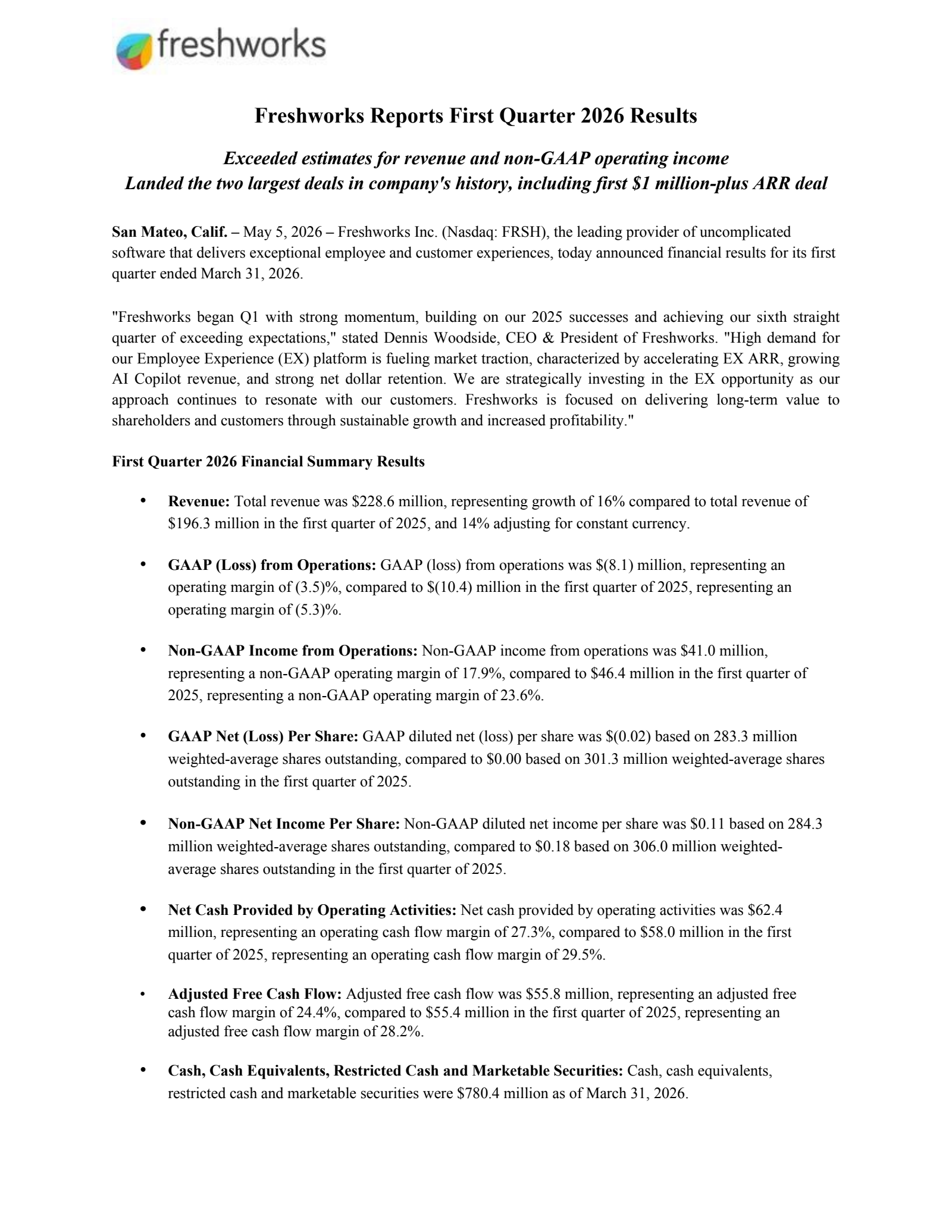 Freshworks' Q1 2026 Press Release