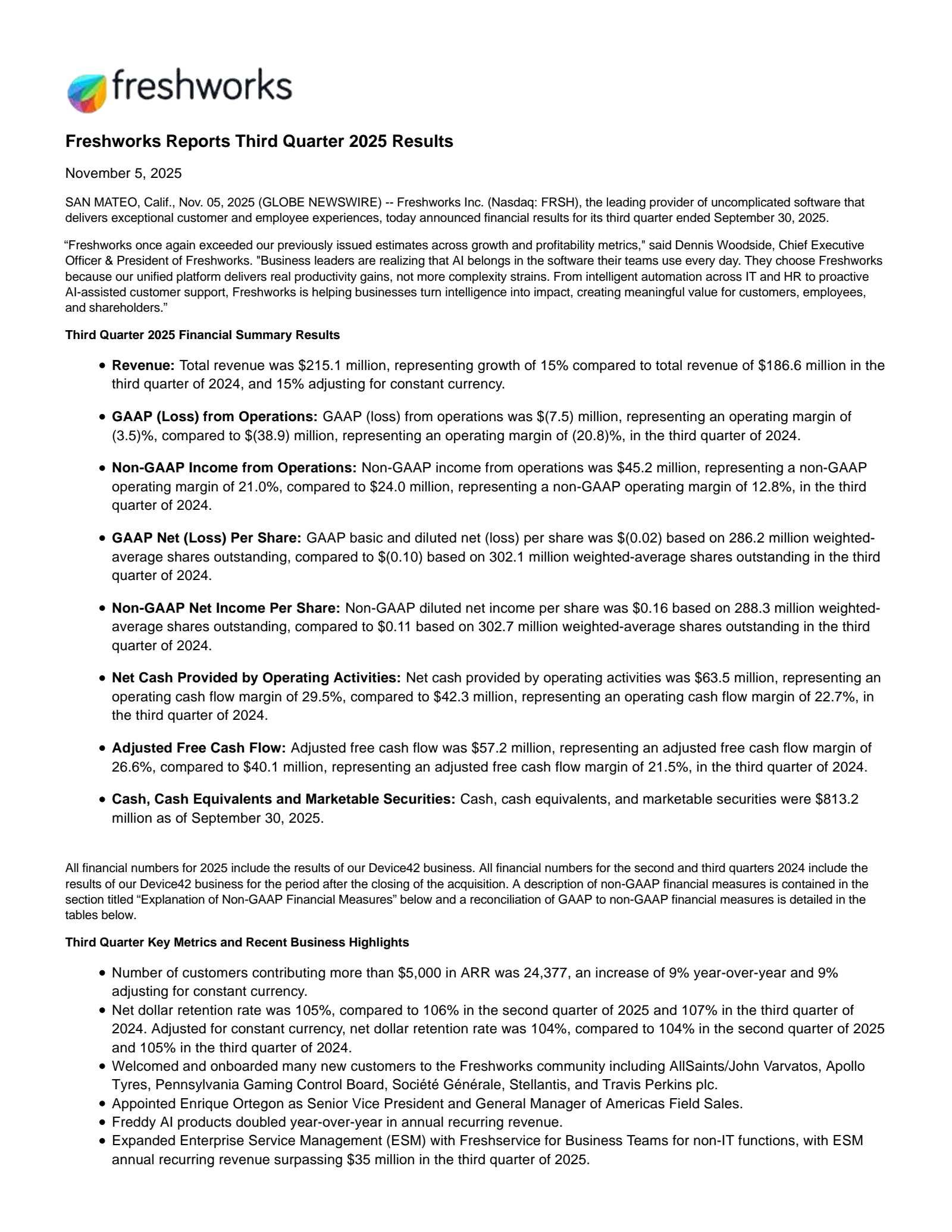 Freshworks' Q3 2025 Earnings Release