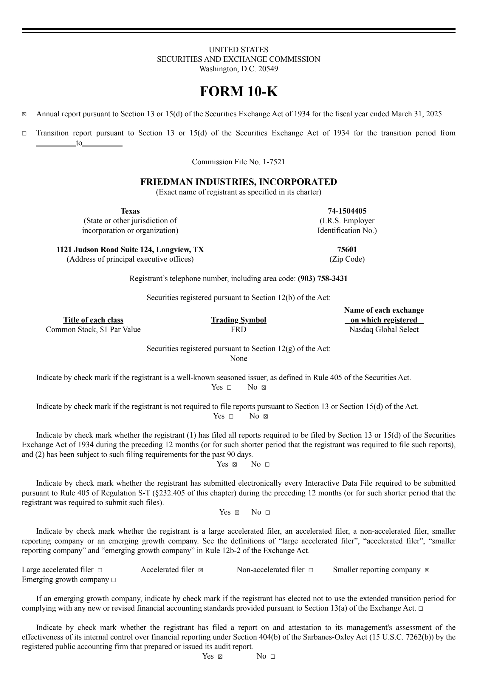 Friedman Industries' Q4 2025 Annual report