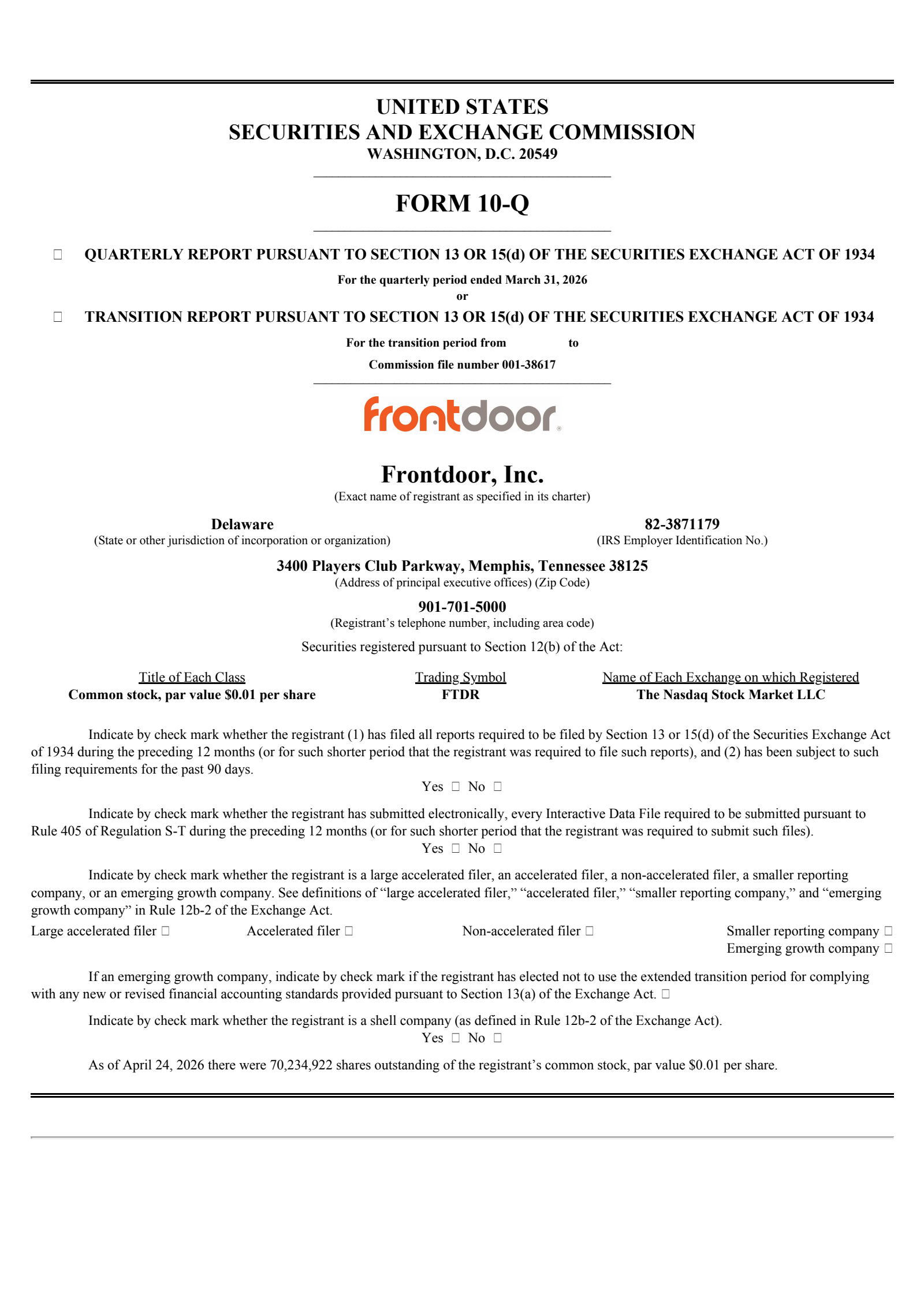 Frontdoor's Q1 2026 Quarterly report