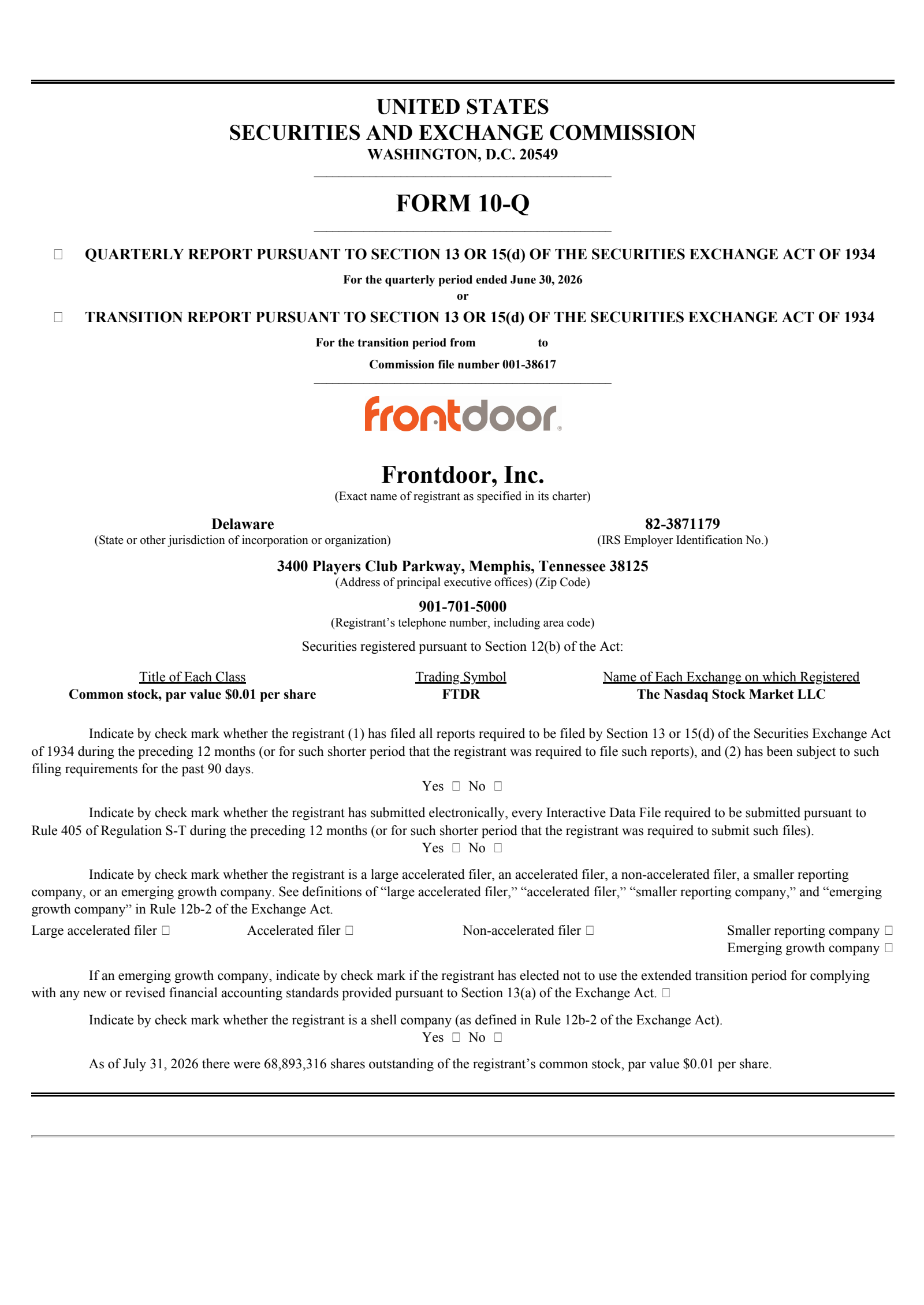 Frontdoor's Q2 2026 Quarterly report