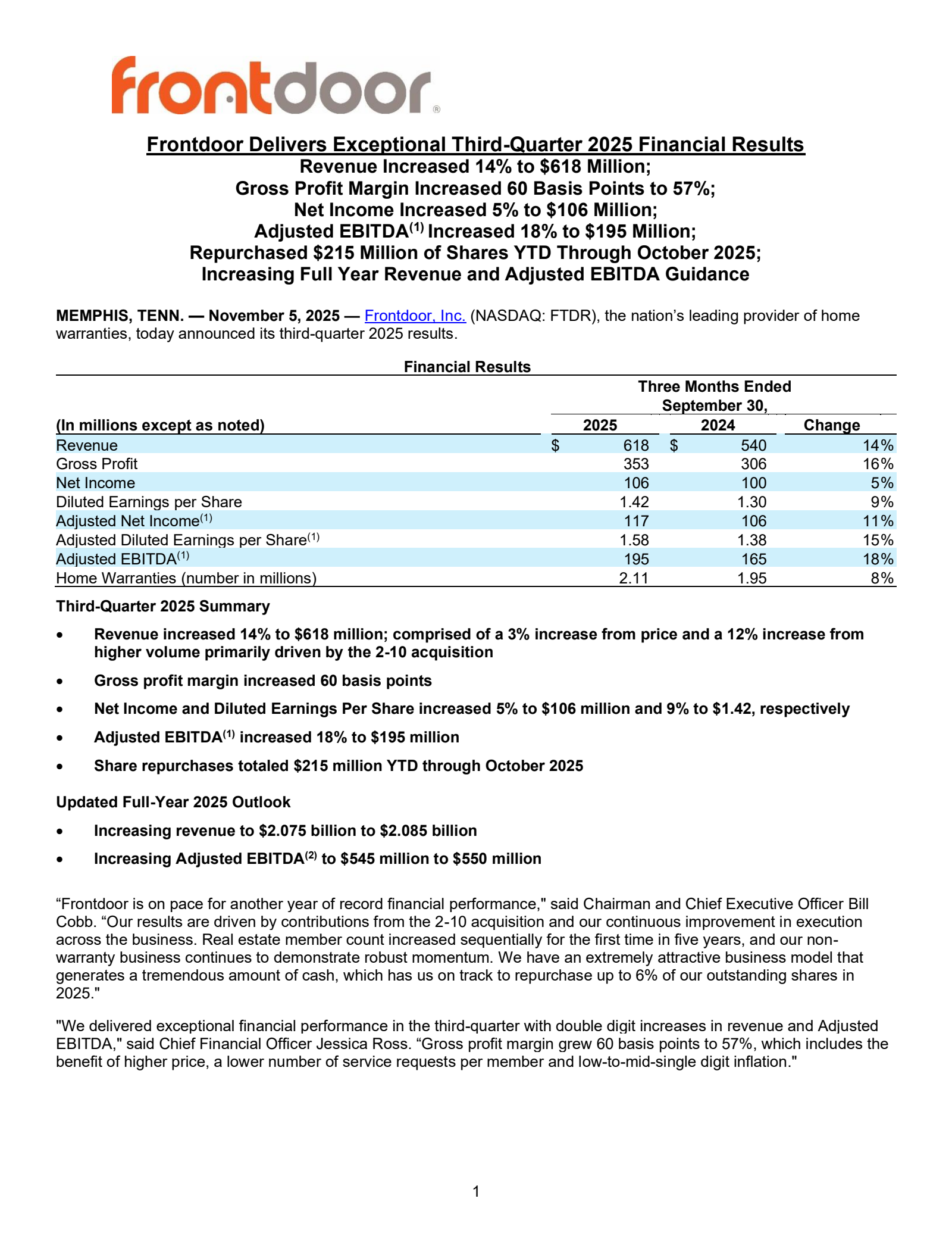 Frontdoor's Q3 2025 Earnings Release