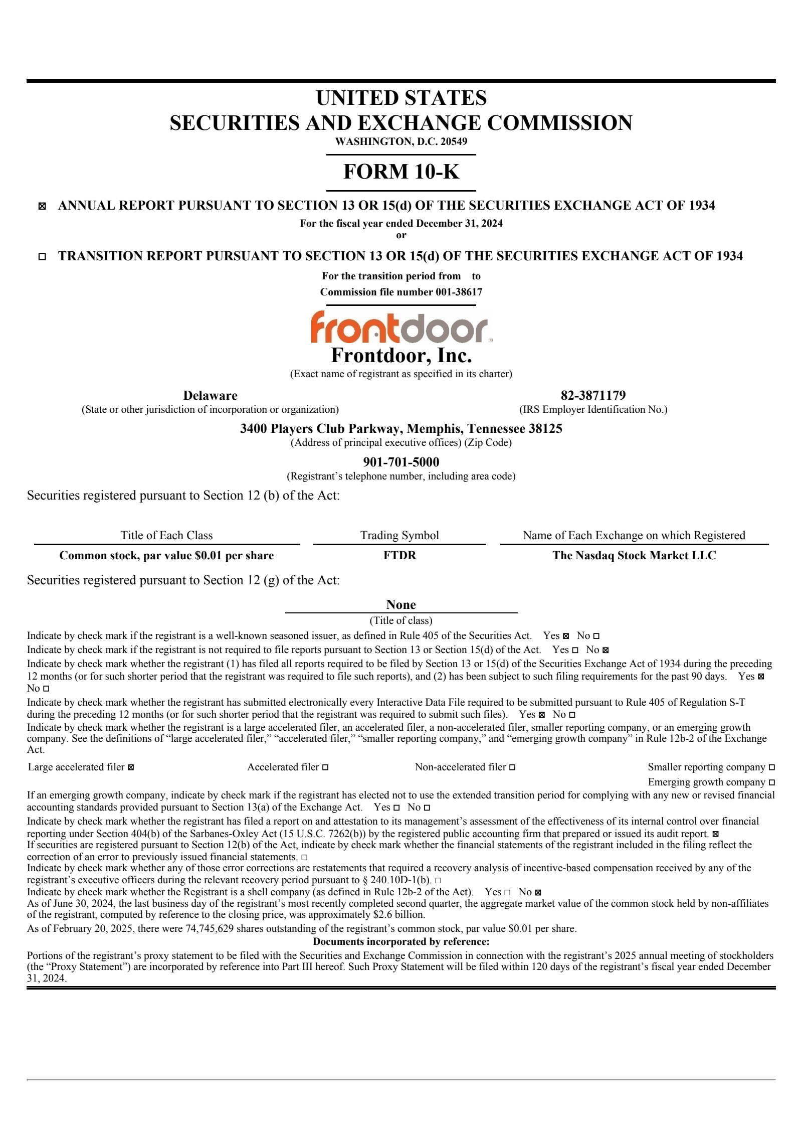 Frontdoor's Q4 2024 Annual report