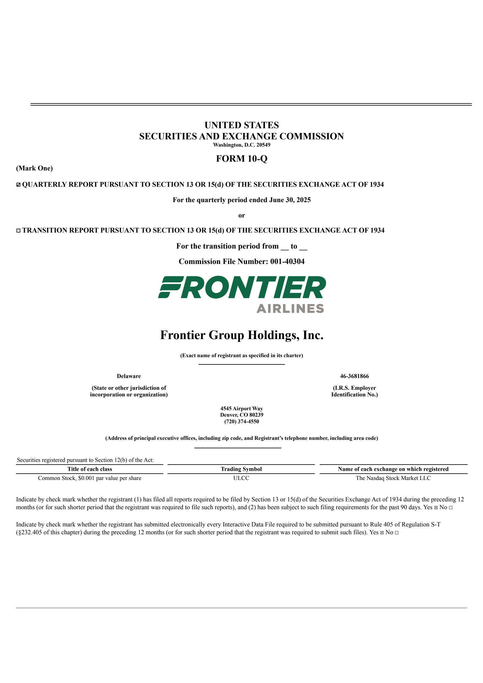 Frontier Group's Q2 2025 Quarterly report