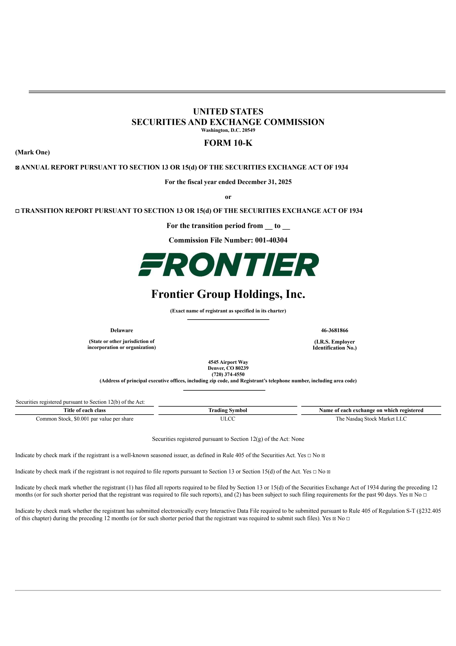Frontier Group's Q4 2025 Annual report