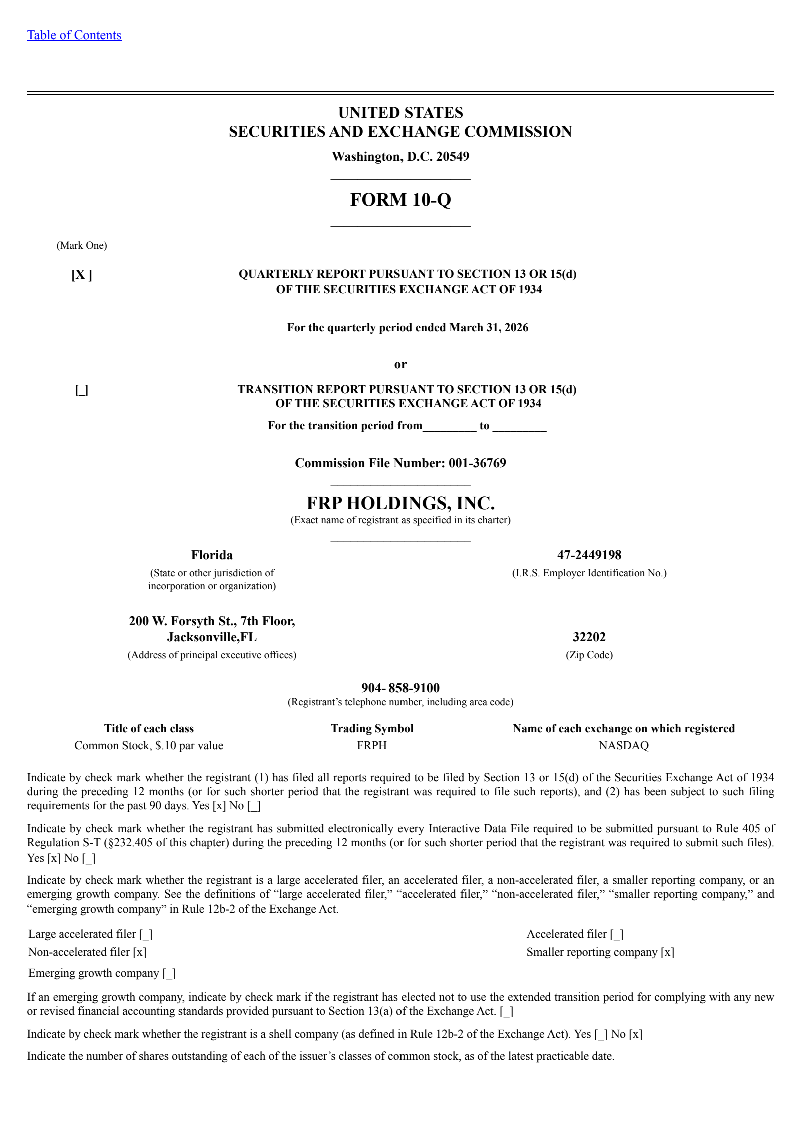 FRP's Q1 2026 Quarterly report