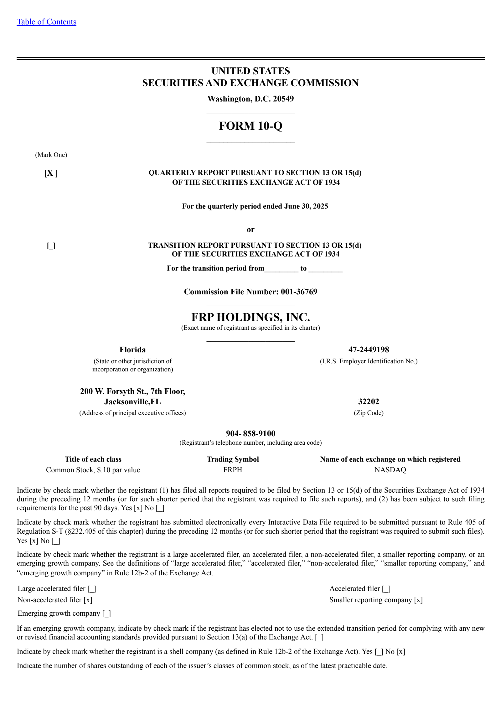 FRP's Q2 2025 Quarterly report