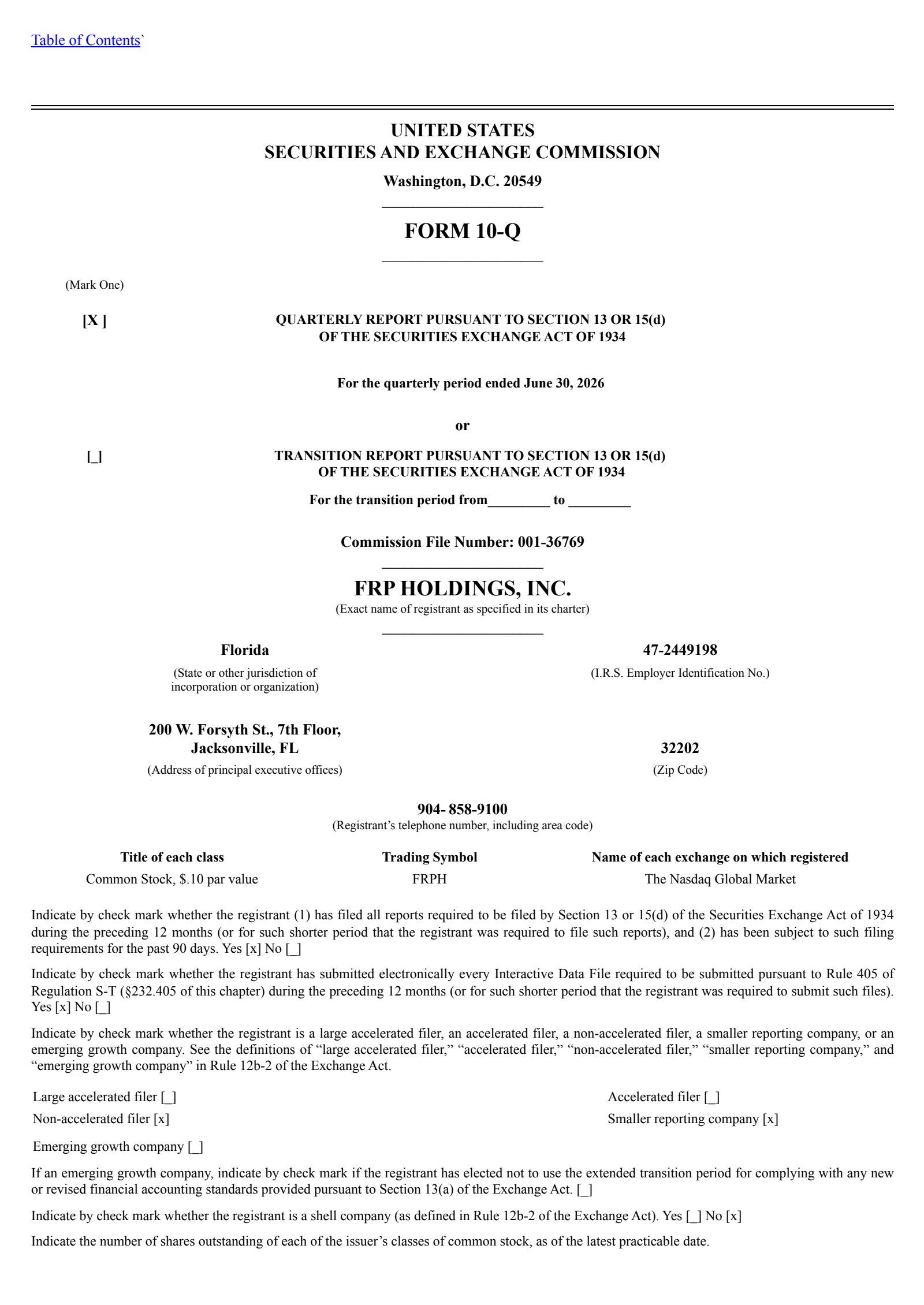 FRP's Q2 2026 Quarterly report