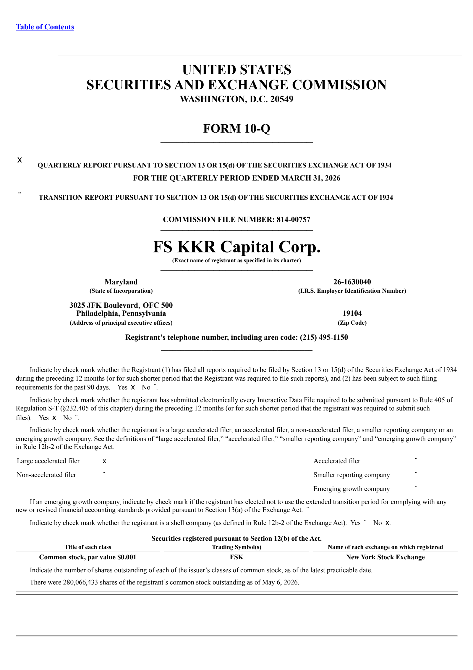 FS KKR Capital's Q1 2026 Quarterly report