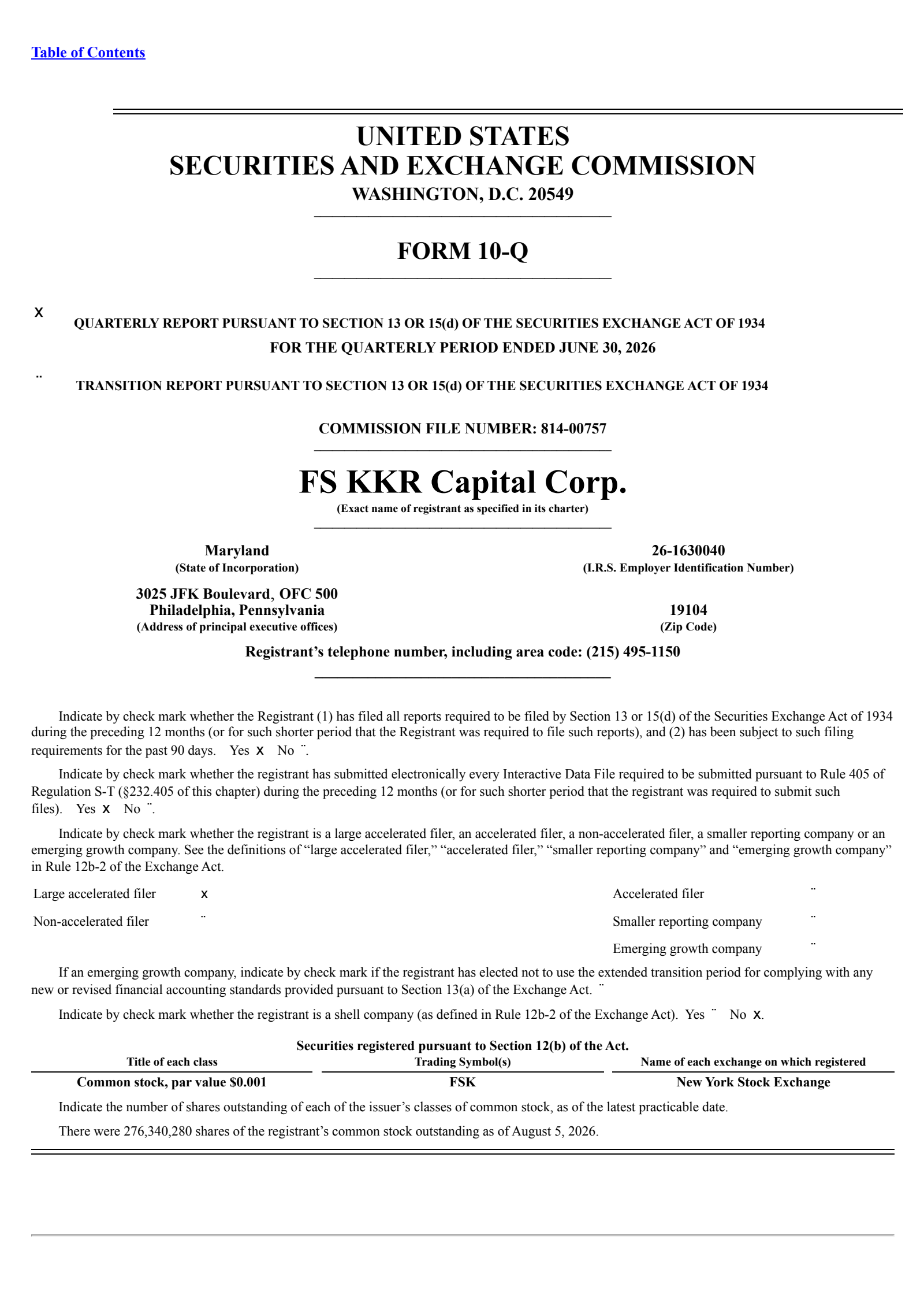 FS KKR Capital's Q2 2026 Quarterly report