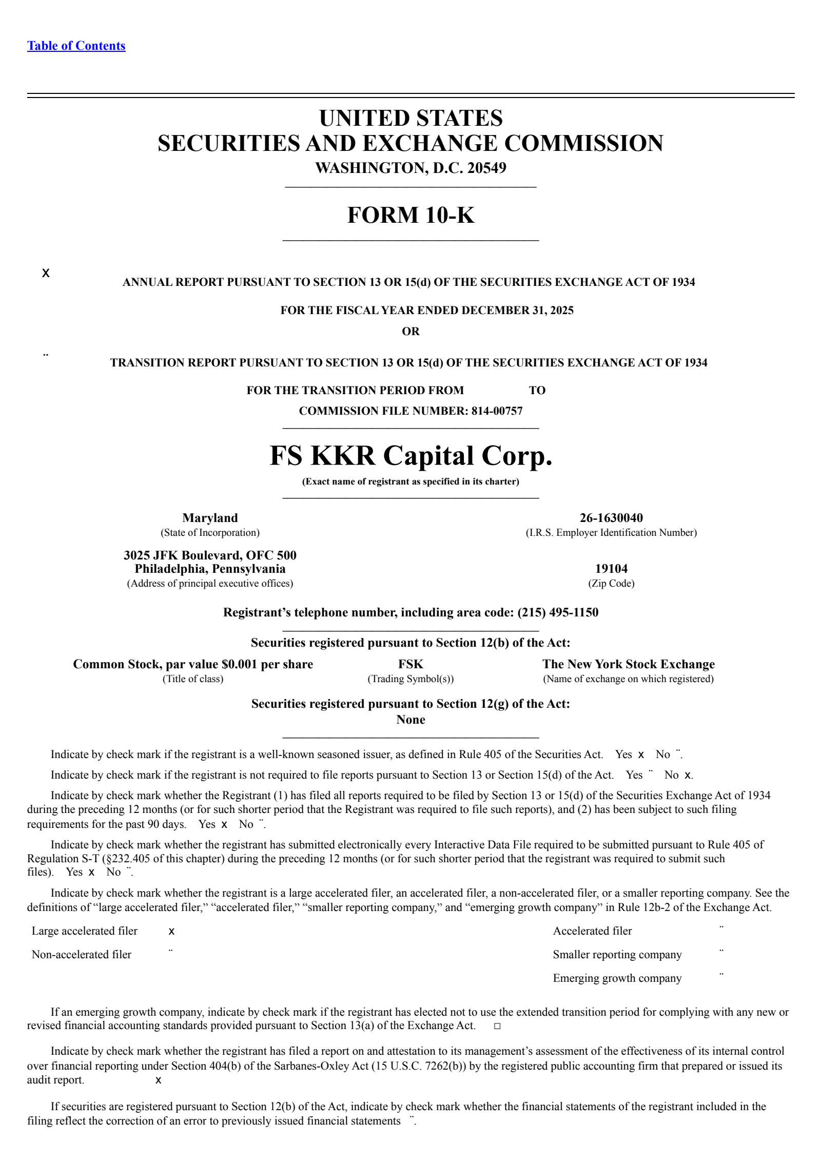 FS KKR Capital's Q4 2025 Annual report