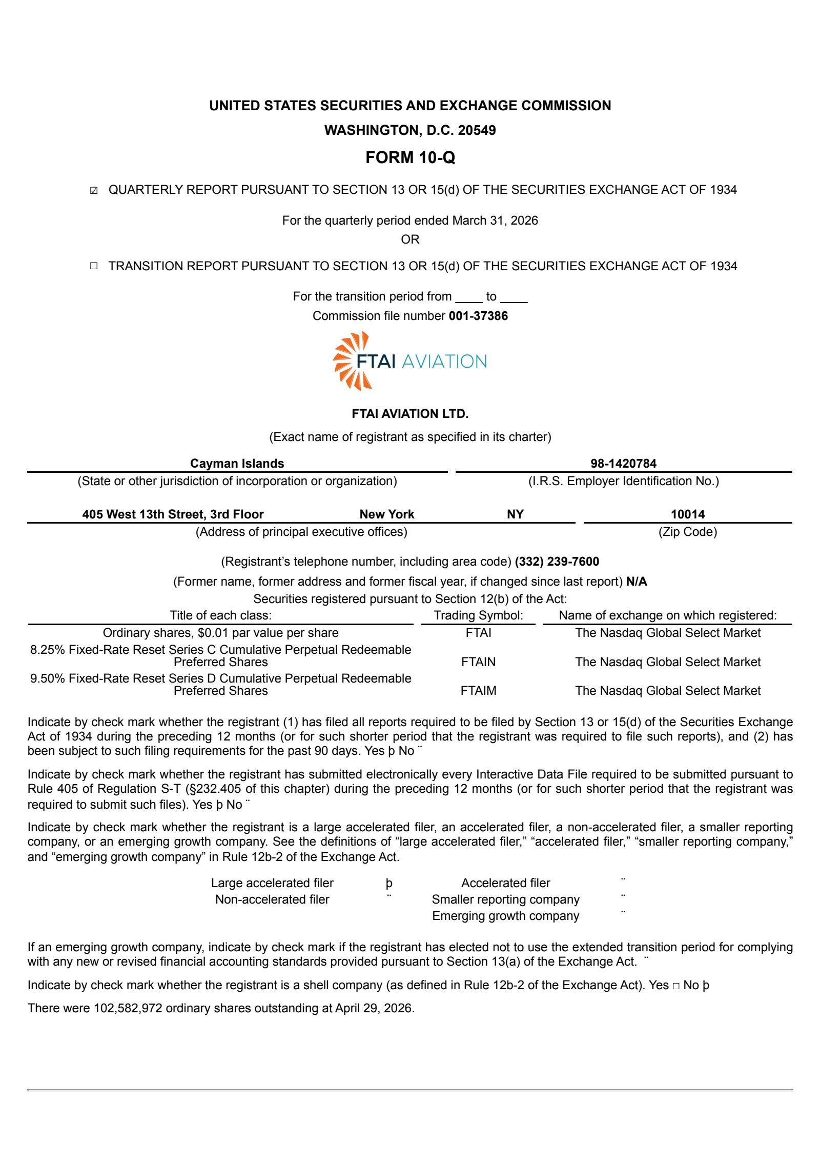 FTAI Aviation's Q1 2026 Quarterly report