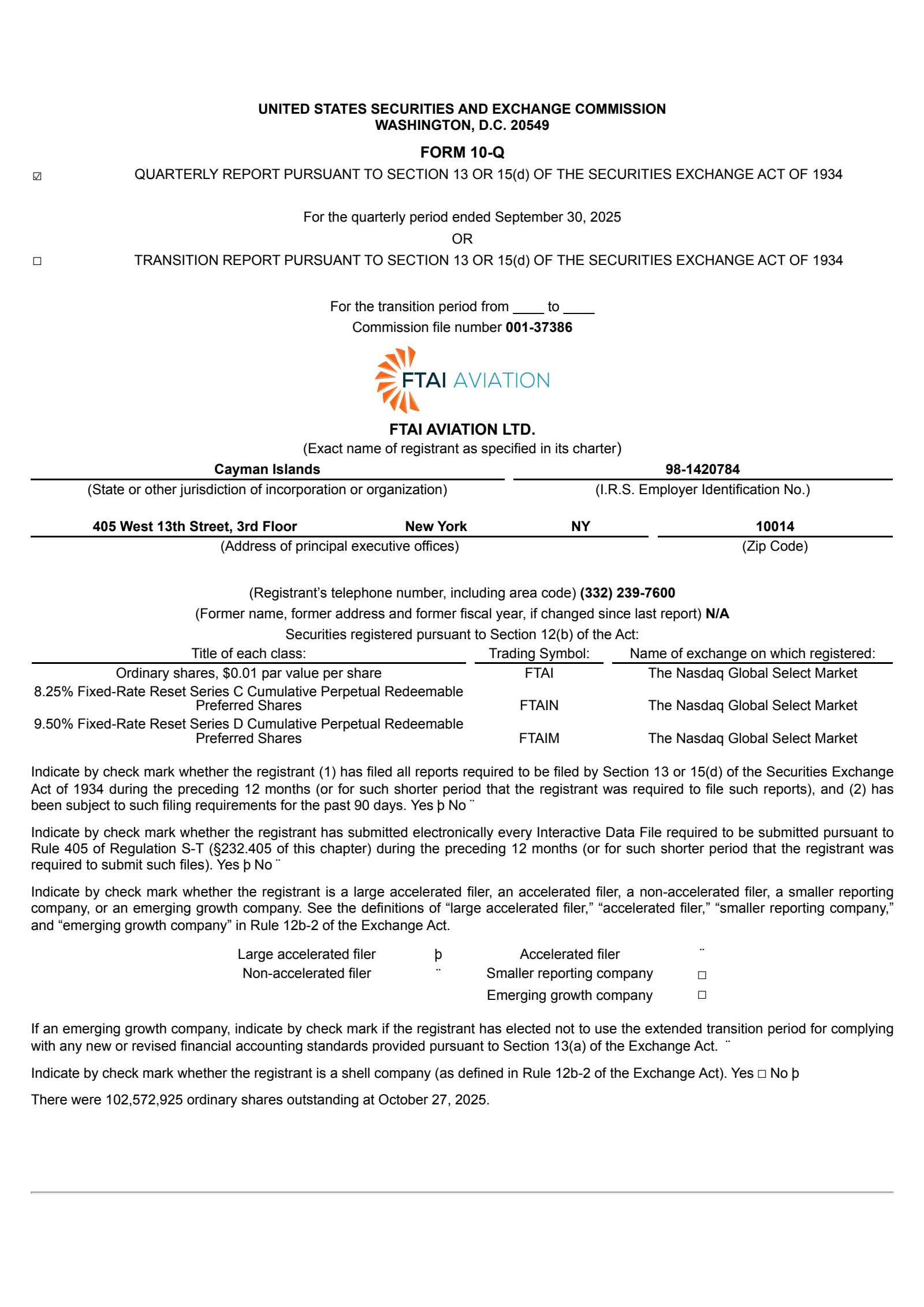 FTAI Aviation's Q3 2025 Quarterly Report