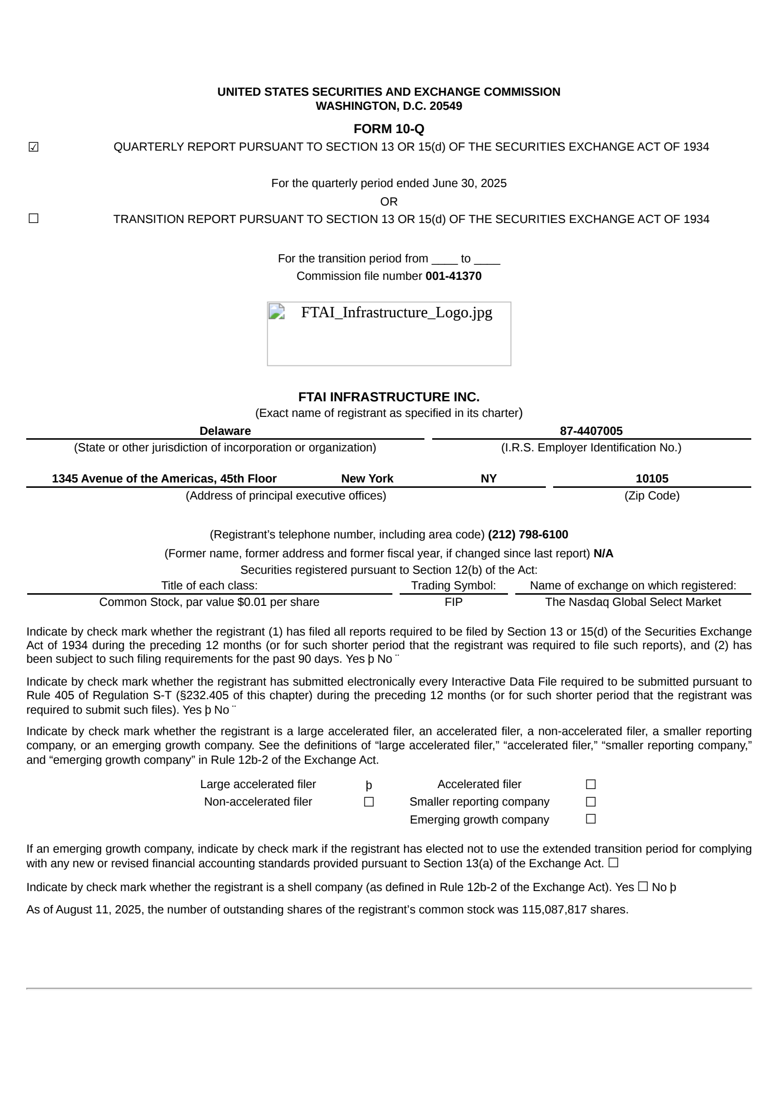 FTAI Infrastructure's Q2 2025 Quarterly report
