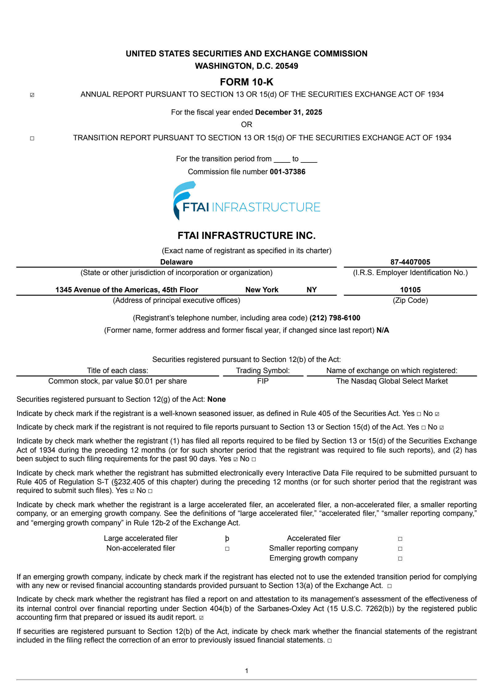 FTAI Infrastructure's Q4 2025 Annual report