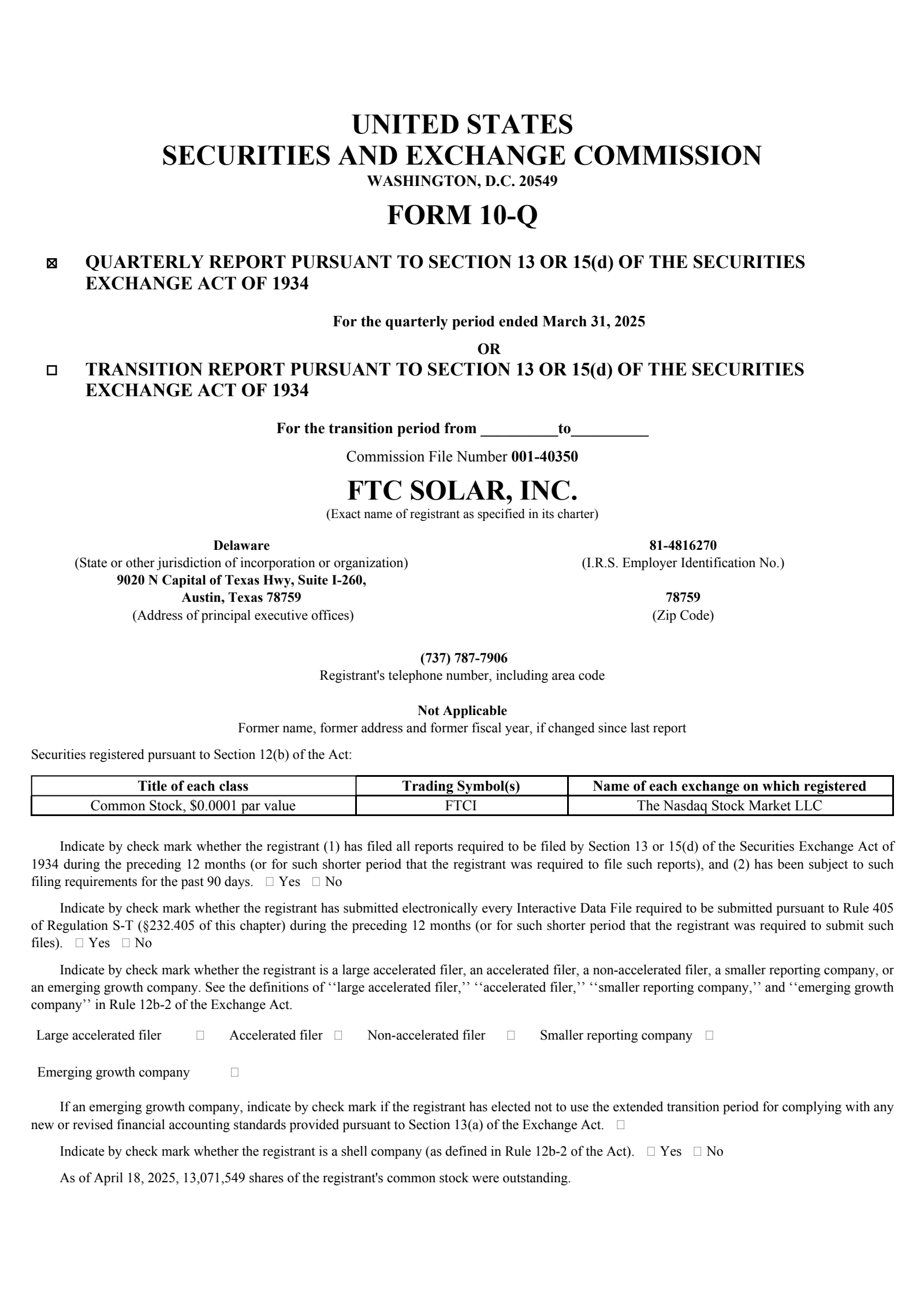 FTC Solar's Q1 2025 Quarterly report