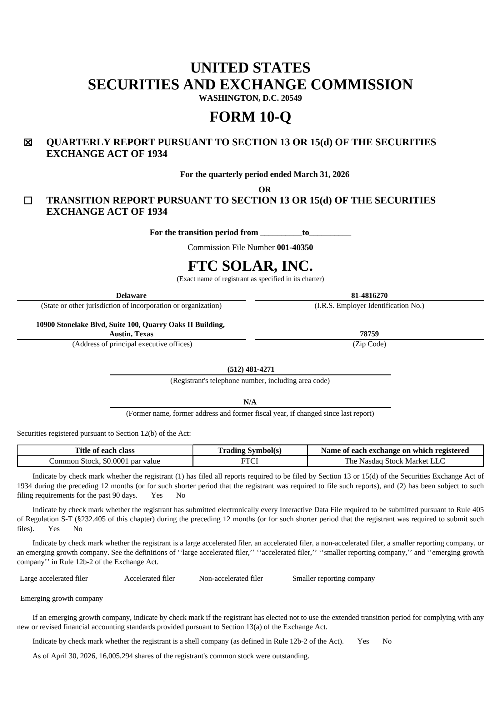 FTC Solar's Q1 2026 Quarterly report
