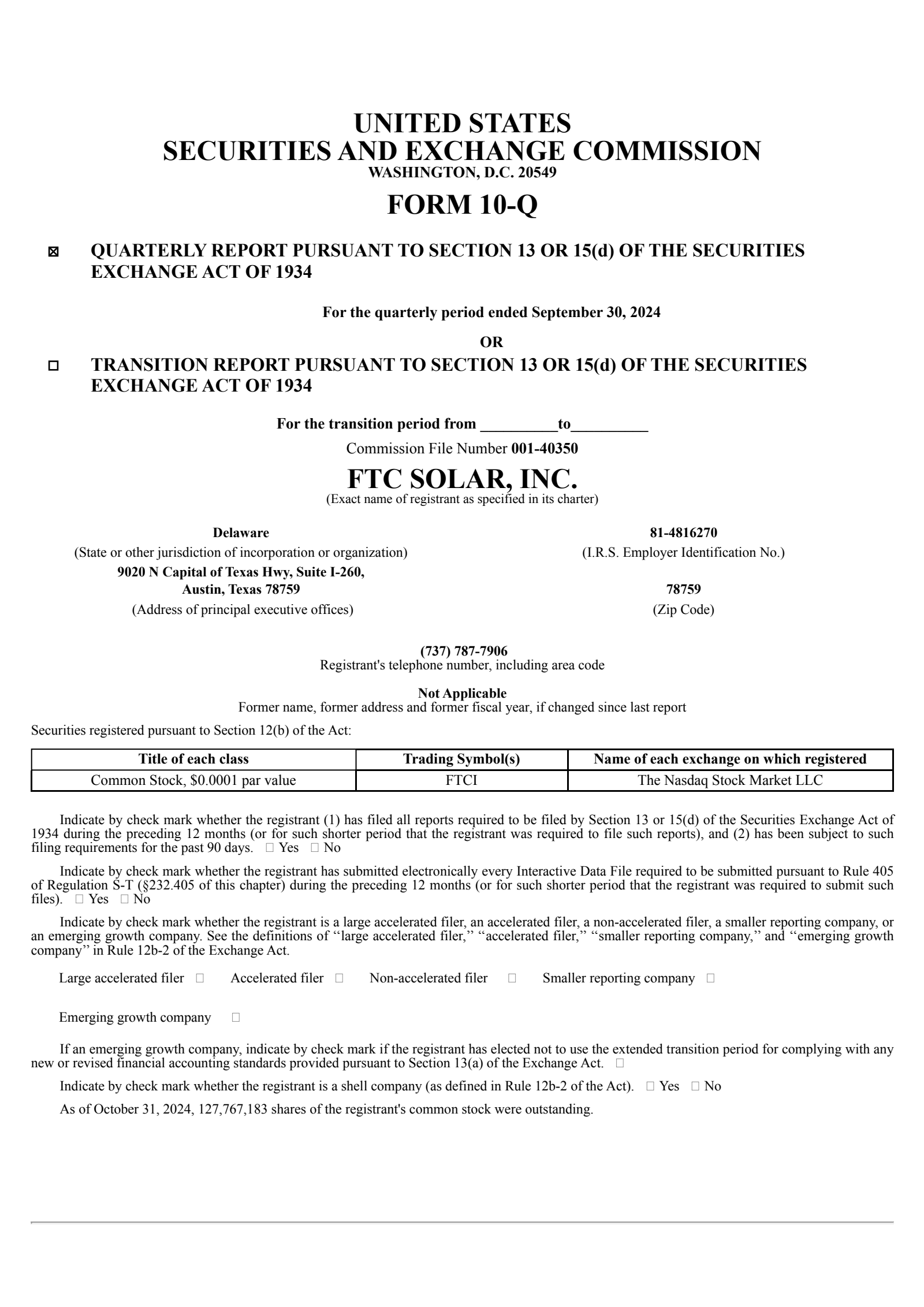 FTC Solar's Q3 2024 Quarterly report