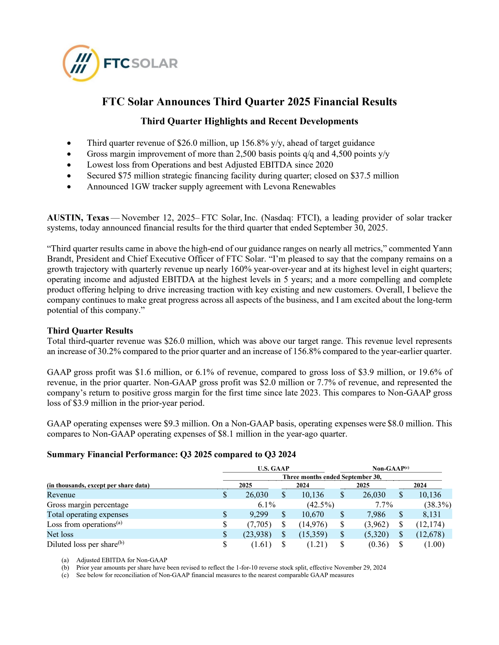 FTC Solar's Q3 2025 Earnings Release