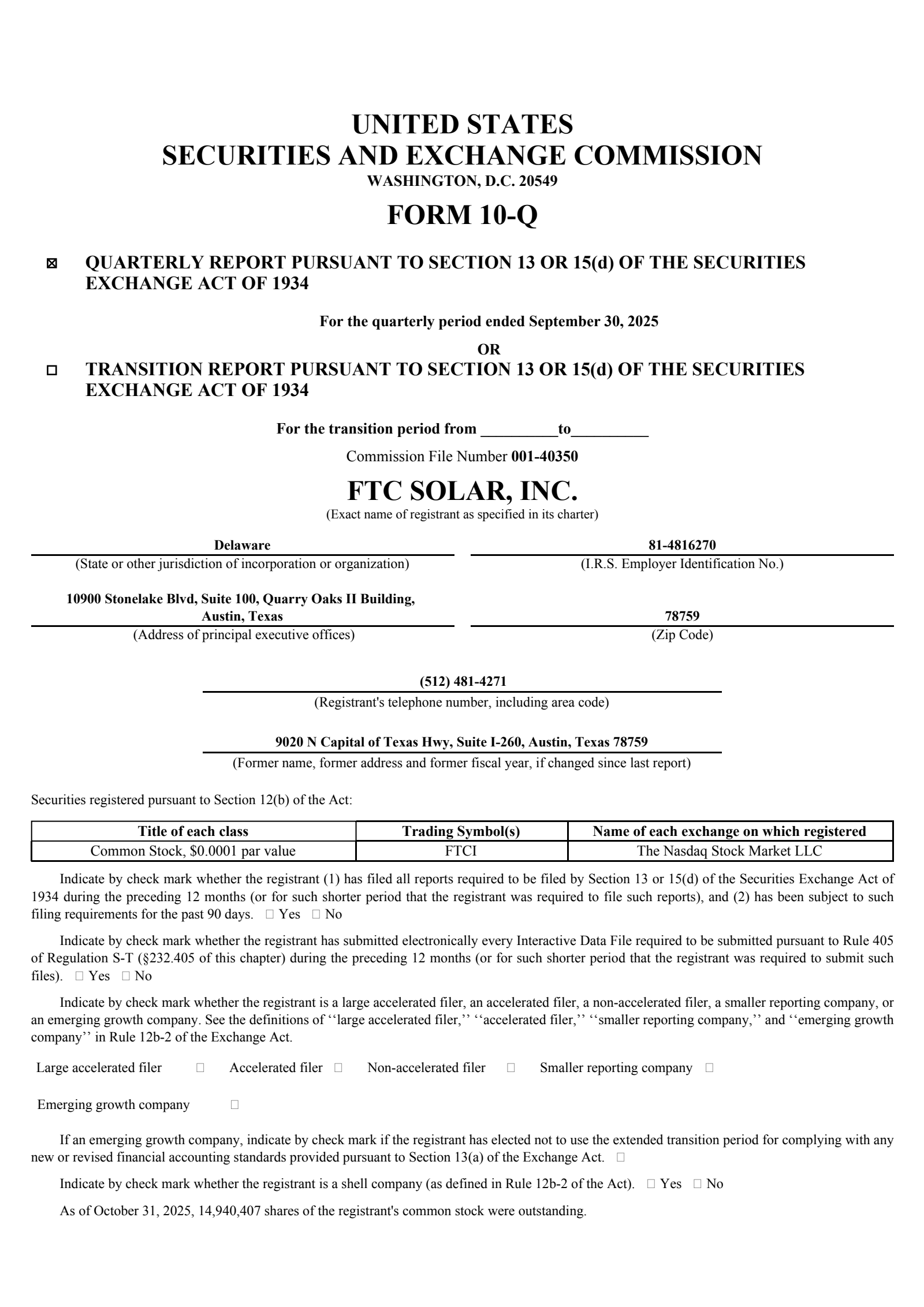 FTC Solar's Q3 2025 Quarterly Report